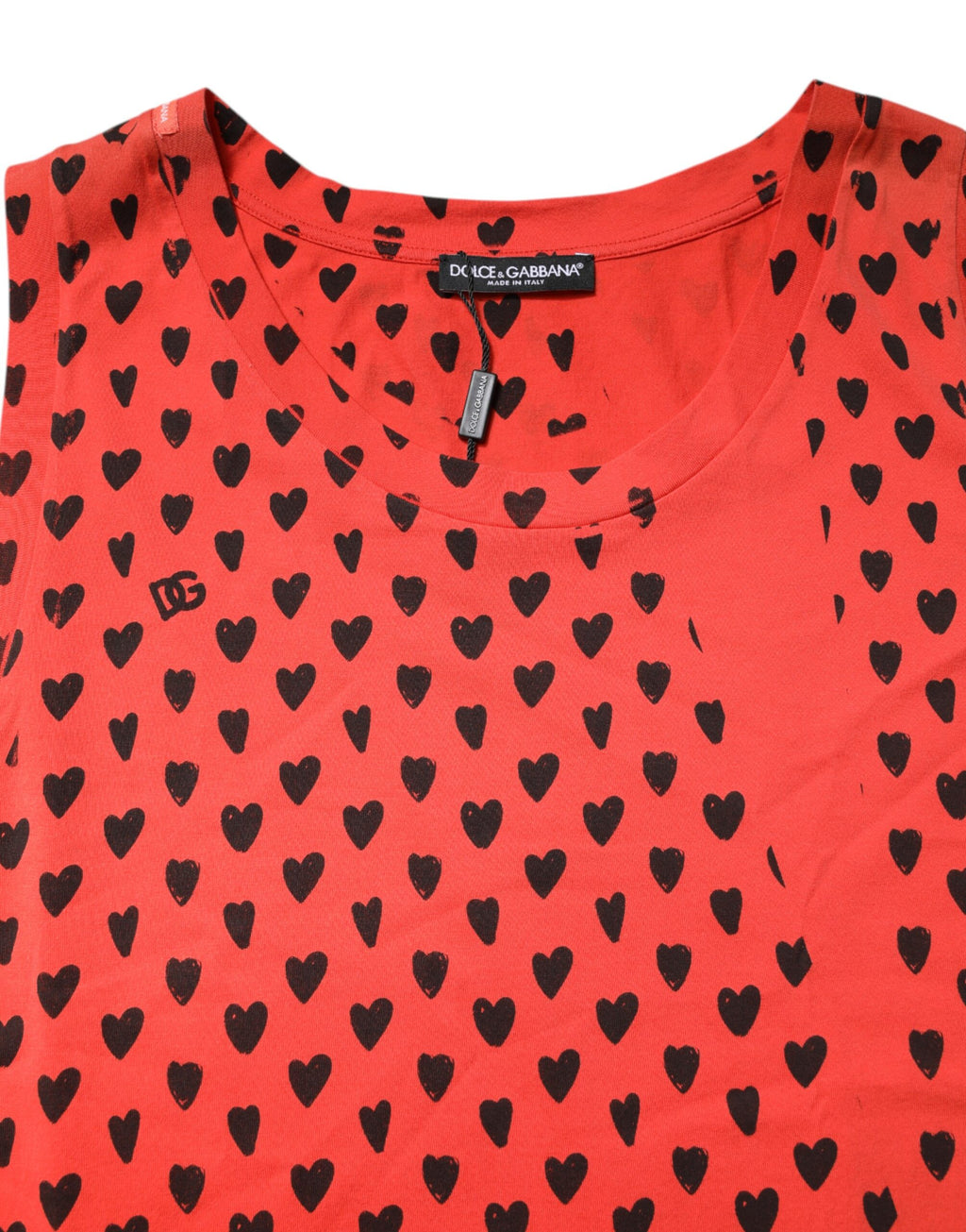 Dolce & Gabbana Rotes ärmelloses DG Heart Logo-T-Shirt aus Baumwolle