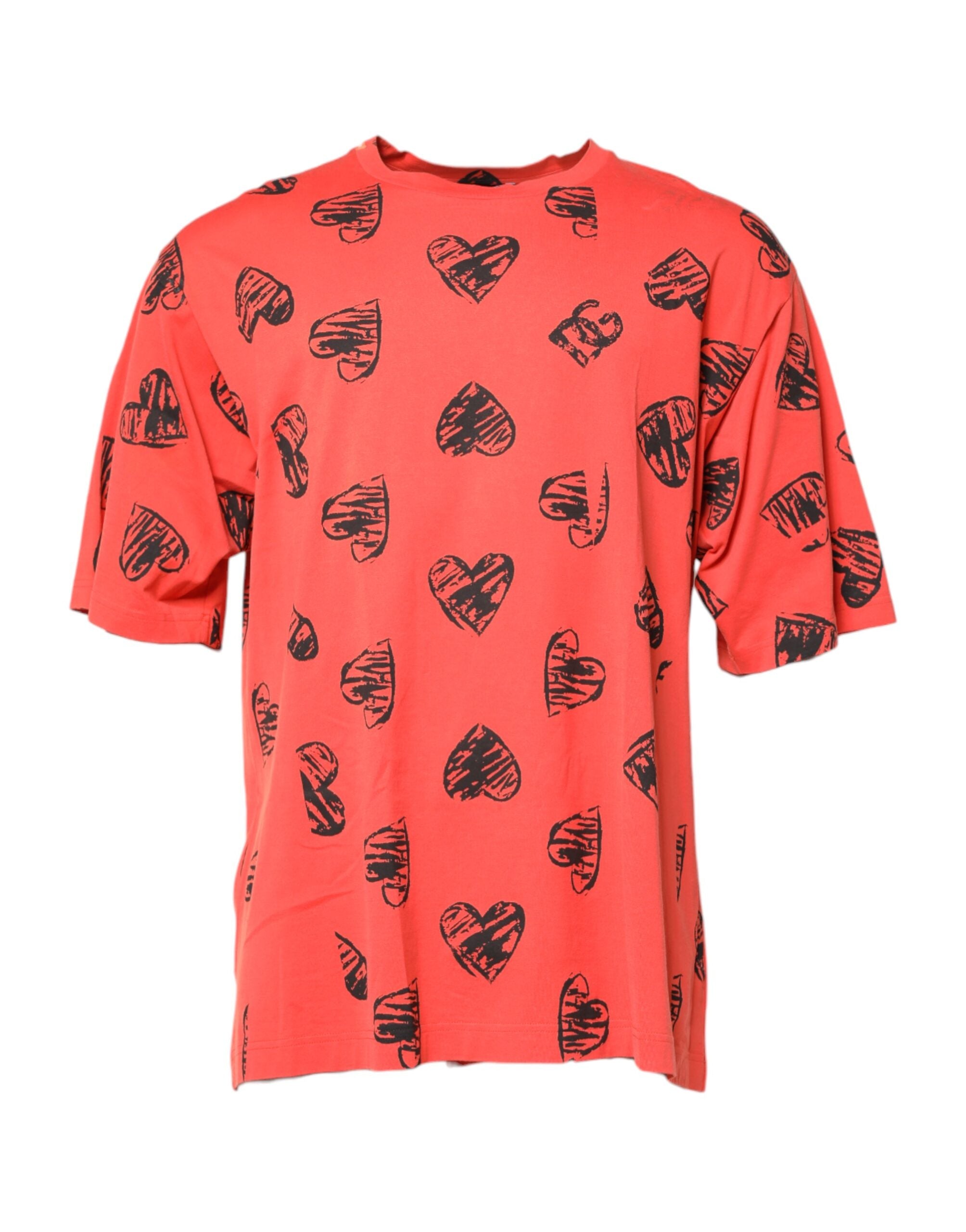 Dolce & Gabbana Rotes Baumwoll-T-Shirt mit kurzen Ärmeln und DG Heart Logo
