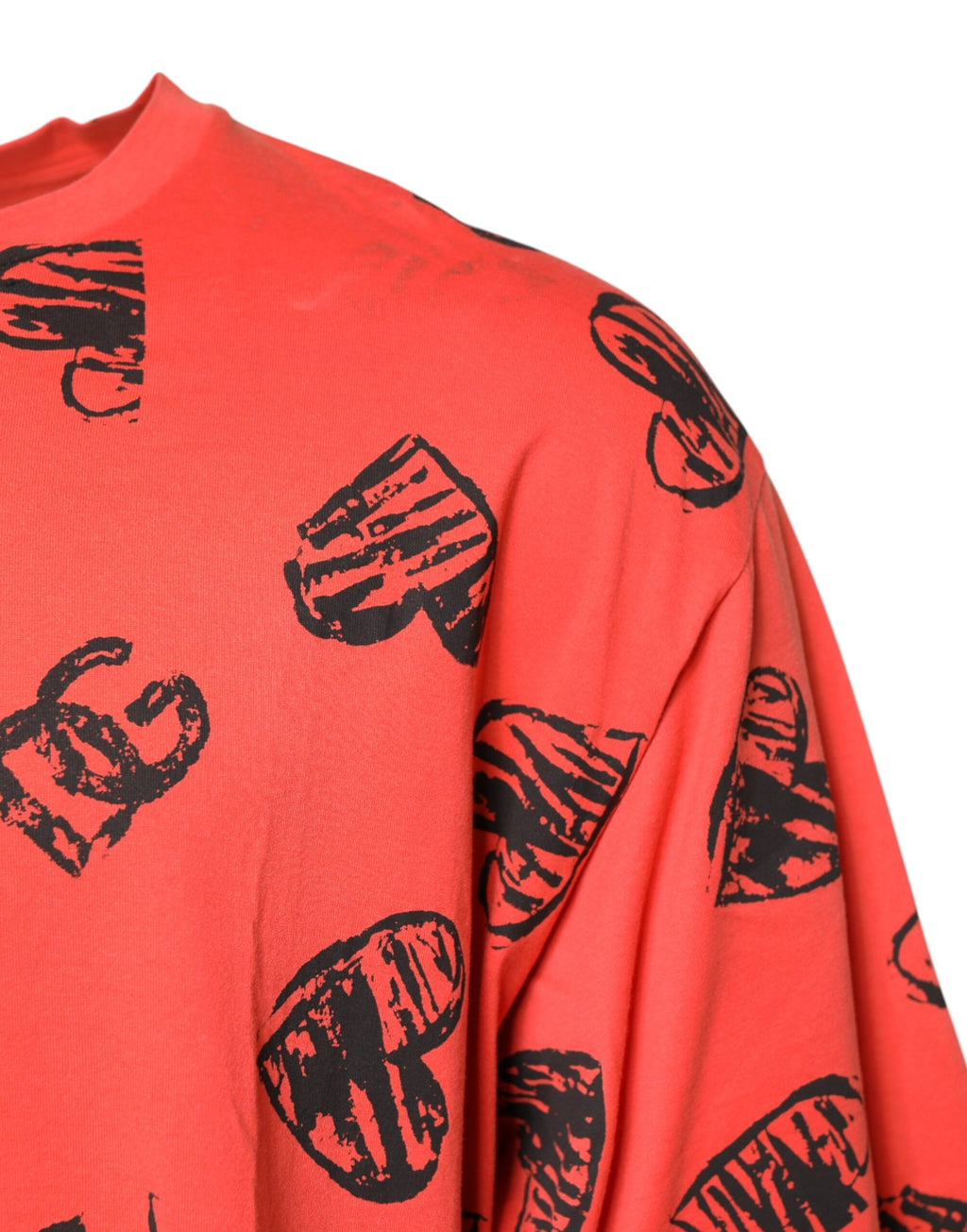 Dolce & Gabbana Rotes Baumwoll-T-Shirt mit kurzen Ärmeln und DG Heart Logo