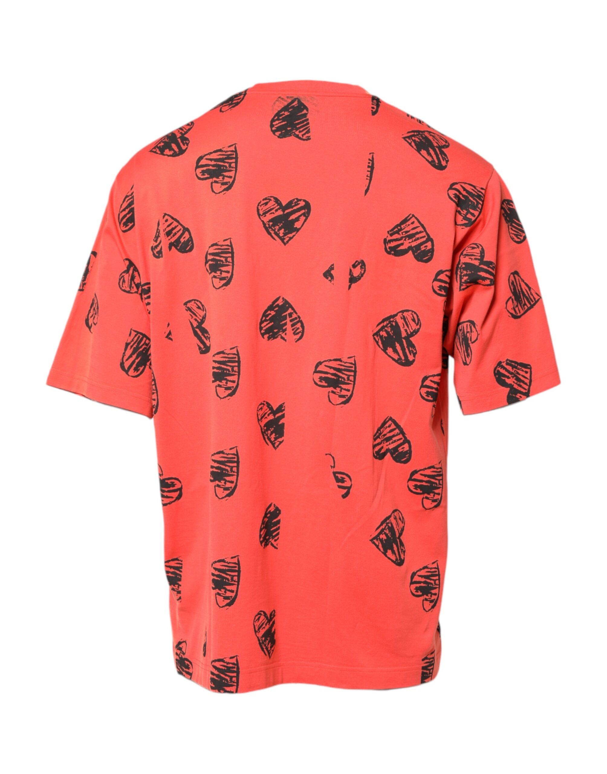Dolce & Gabbana Rotes Baumwoll-T-Shirt mit kurzen Ärmeln und DG Heart Logo