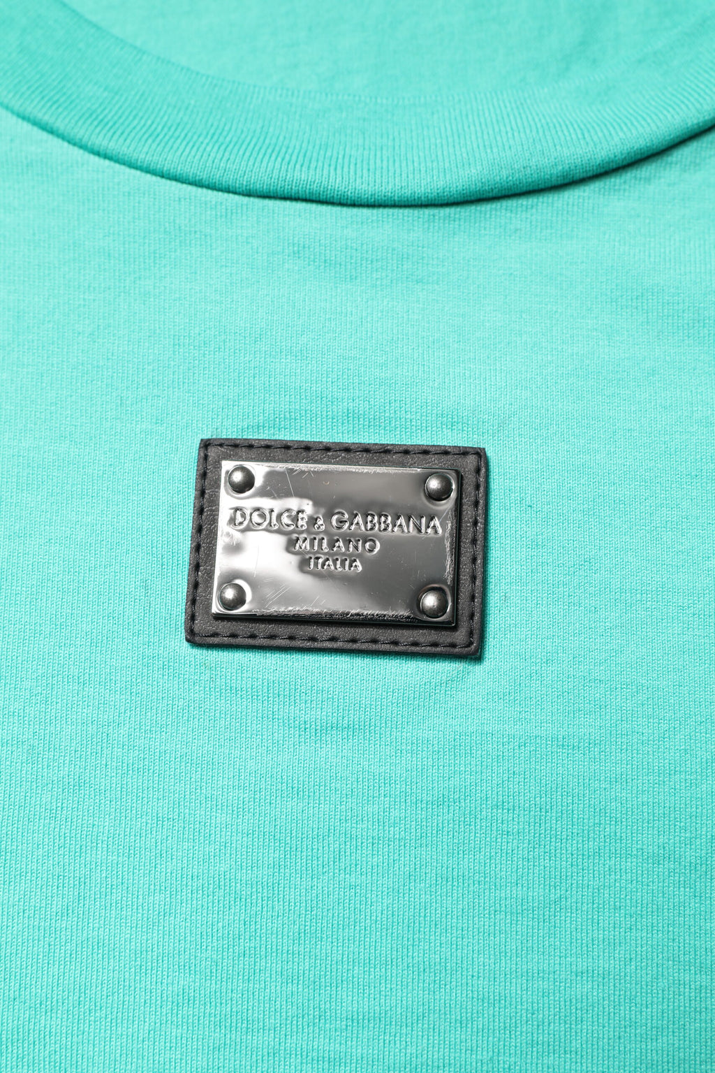 Dolce & Gabbana Grünes ärmelloses Logo-Rundhals-T-Shirt