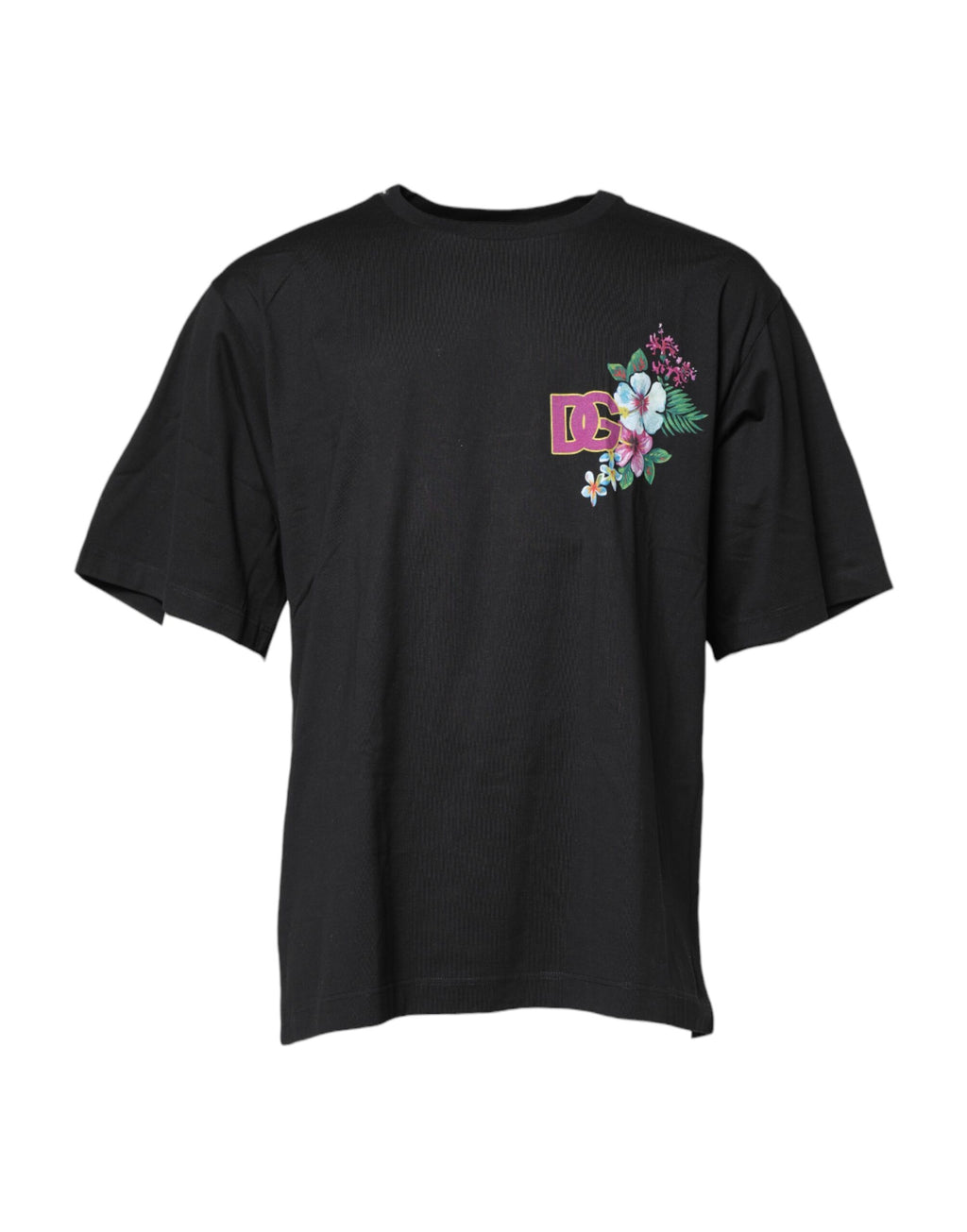 Dolce & Gabbana Schwarzes DG T-Shirt mit Blumendruck und Rundhalsausschnitt