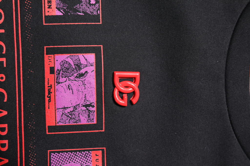 Dolce & Gabbana Schwarzes T-Shirt mit Rundhalsausschnitt und Grafikdruck aus Baumwolle