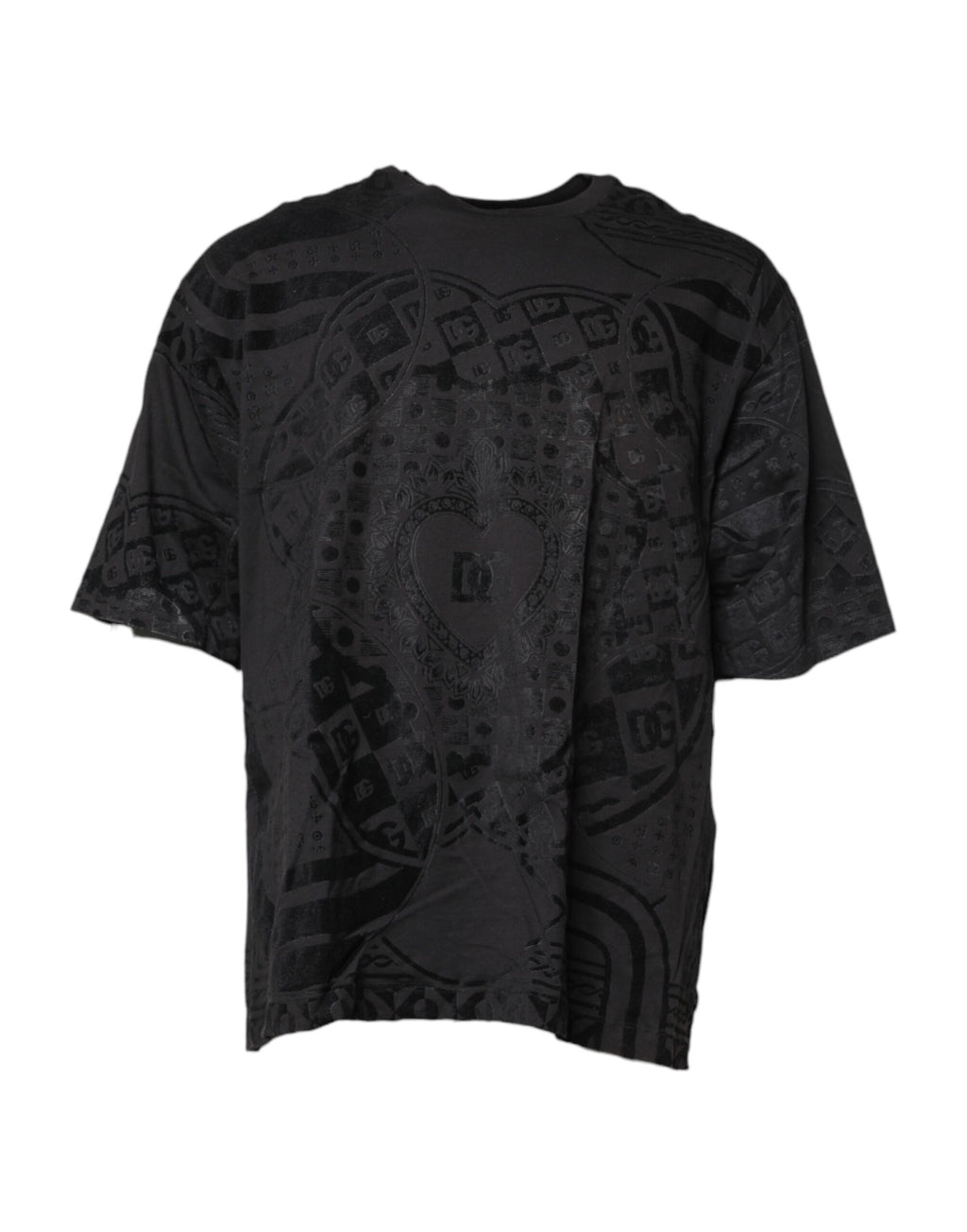 Dolce & Gabbana Schwarzes Baumwoll-Bandana-Logo-T-Shirt mit Rundhalsausschnitt