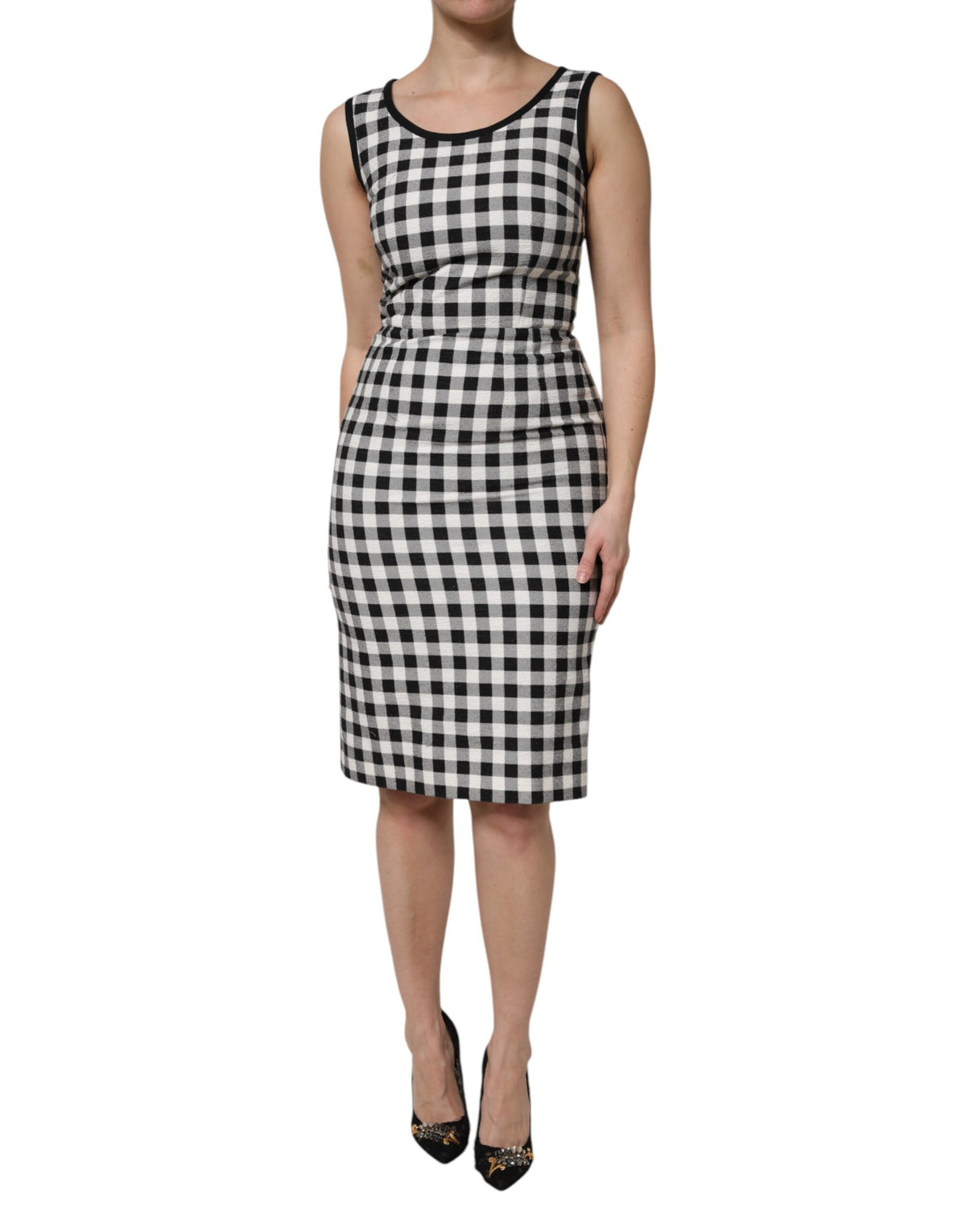 Dolce & Gabbana Wit Zwart Geruite Mouwloze Schedejurk