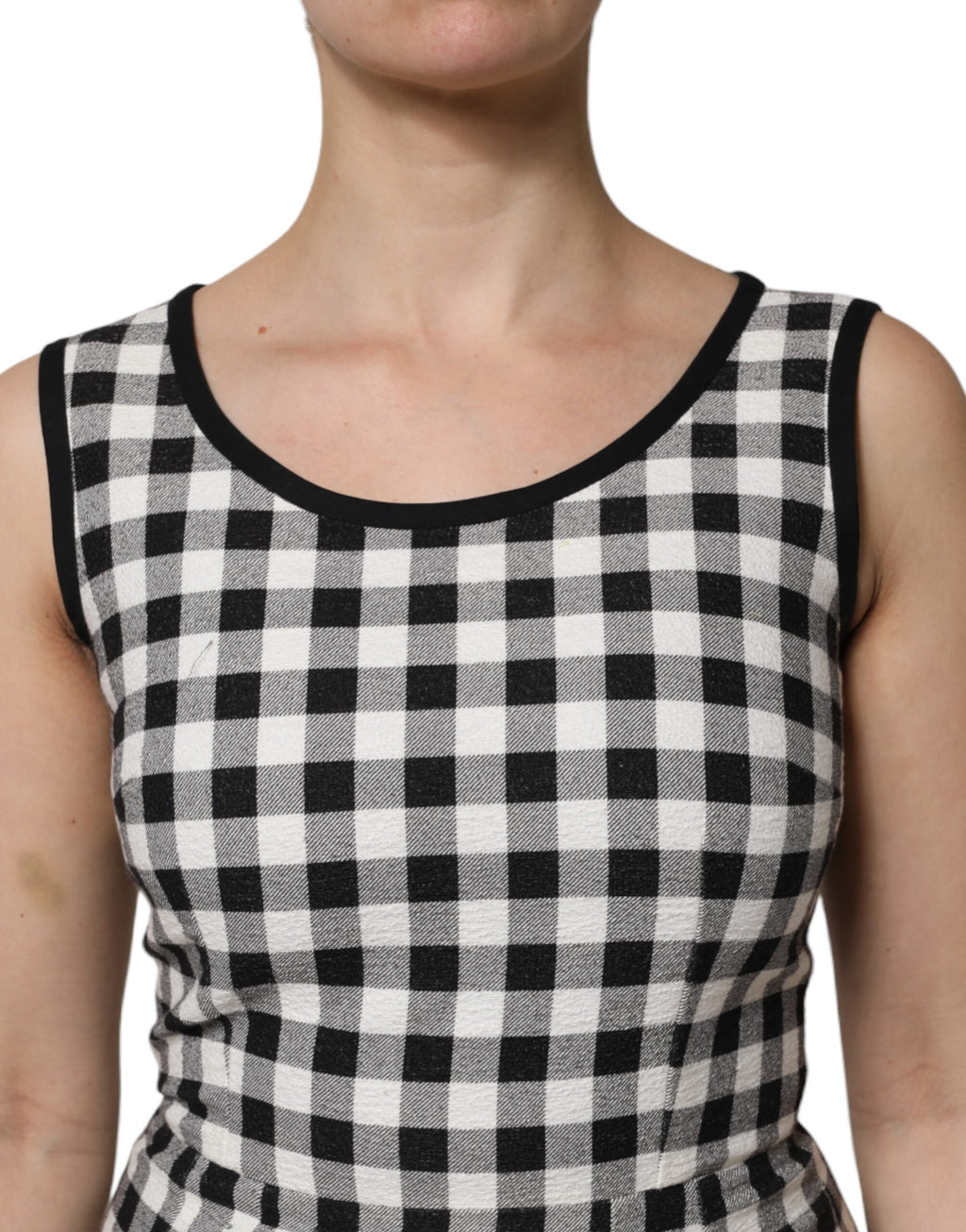 Dolce & Gabbana Wit Zwart Geruite Mouwloze Schedejurk