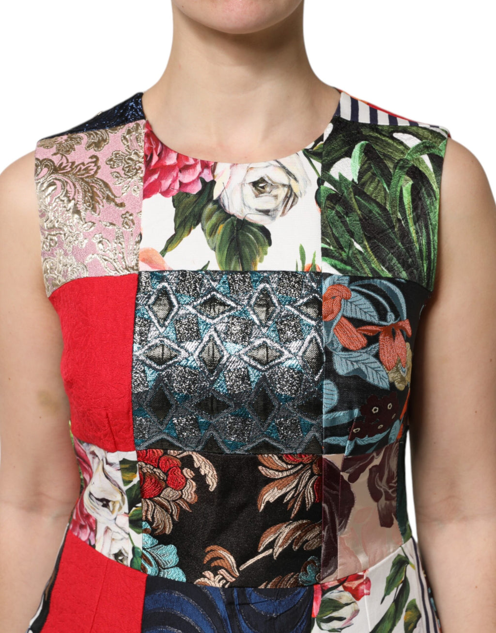 Dolce & Gabbana Multicolor Patchwork Ärmelloses Etuikleid