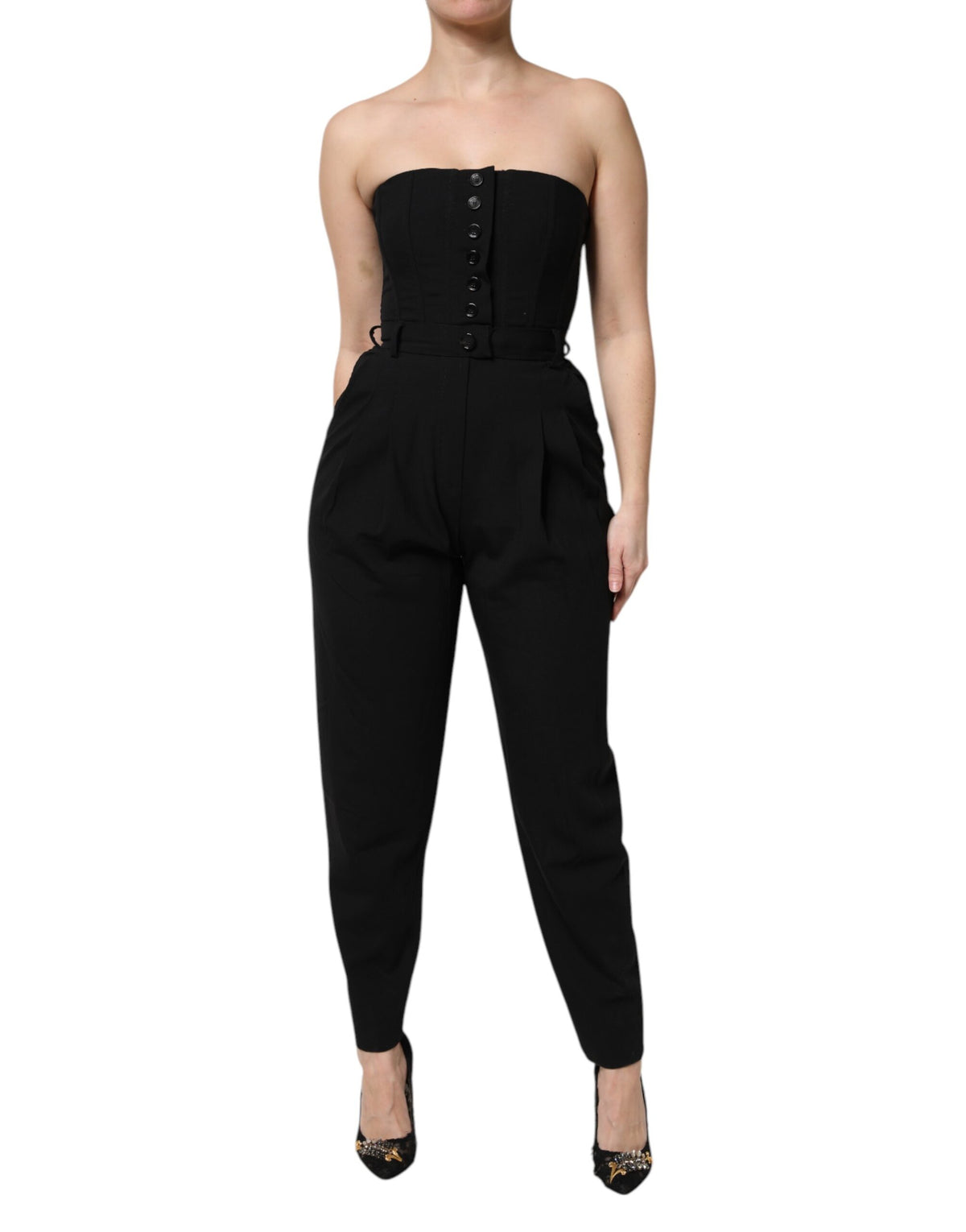 Dolce & Gabbana Black Wool Strapless Romper Jumpsuit Dress