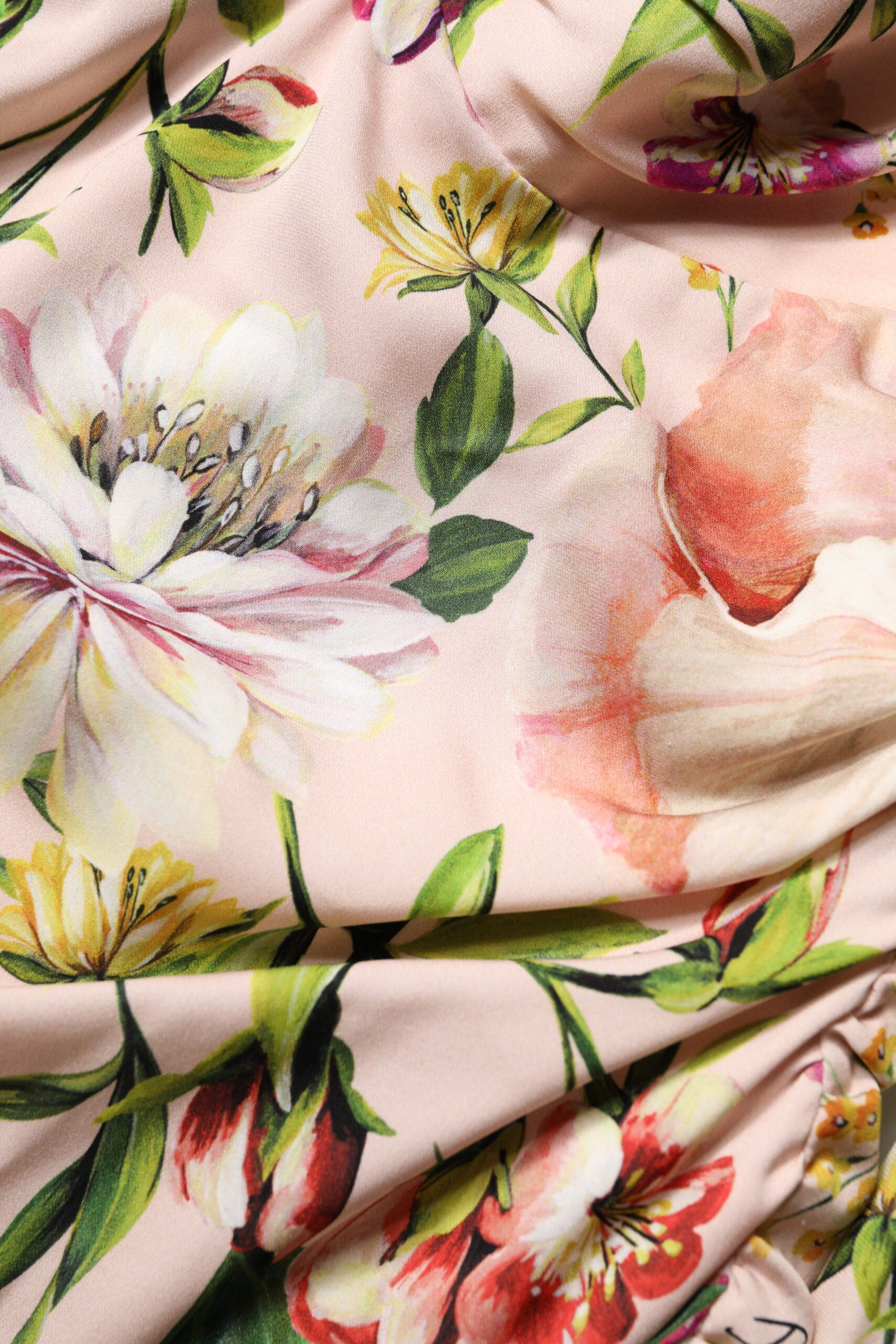 Dolce & Gabbana Rosa geblümtes Midikleid aus Seide mit ausgestelltem Rock