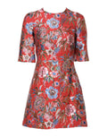 Dolce & Gabbana Rot Geblümtes Jacquard A-Linien-Minikleid
