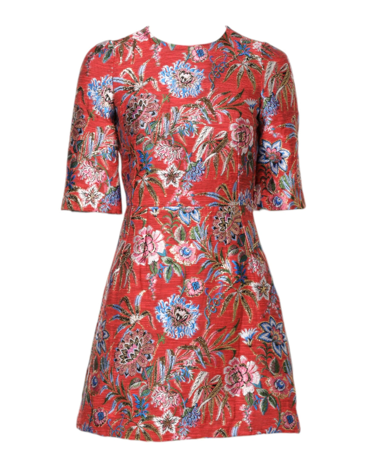 Dolce & Gabbana Rot Geblümtes Jacquard A-Linien-Minikleid