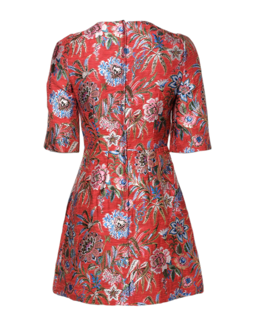 Dolce & Gabbana Rotes, geblümtes Jacquard-Minikleid in A-Linie