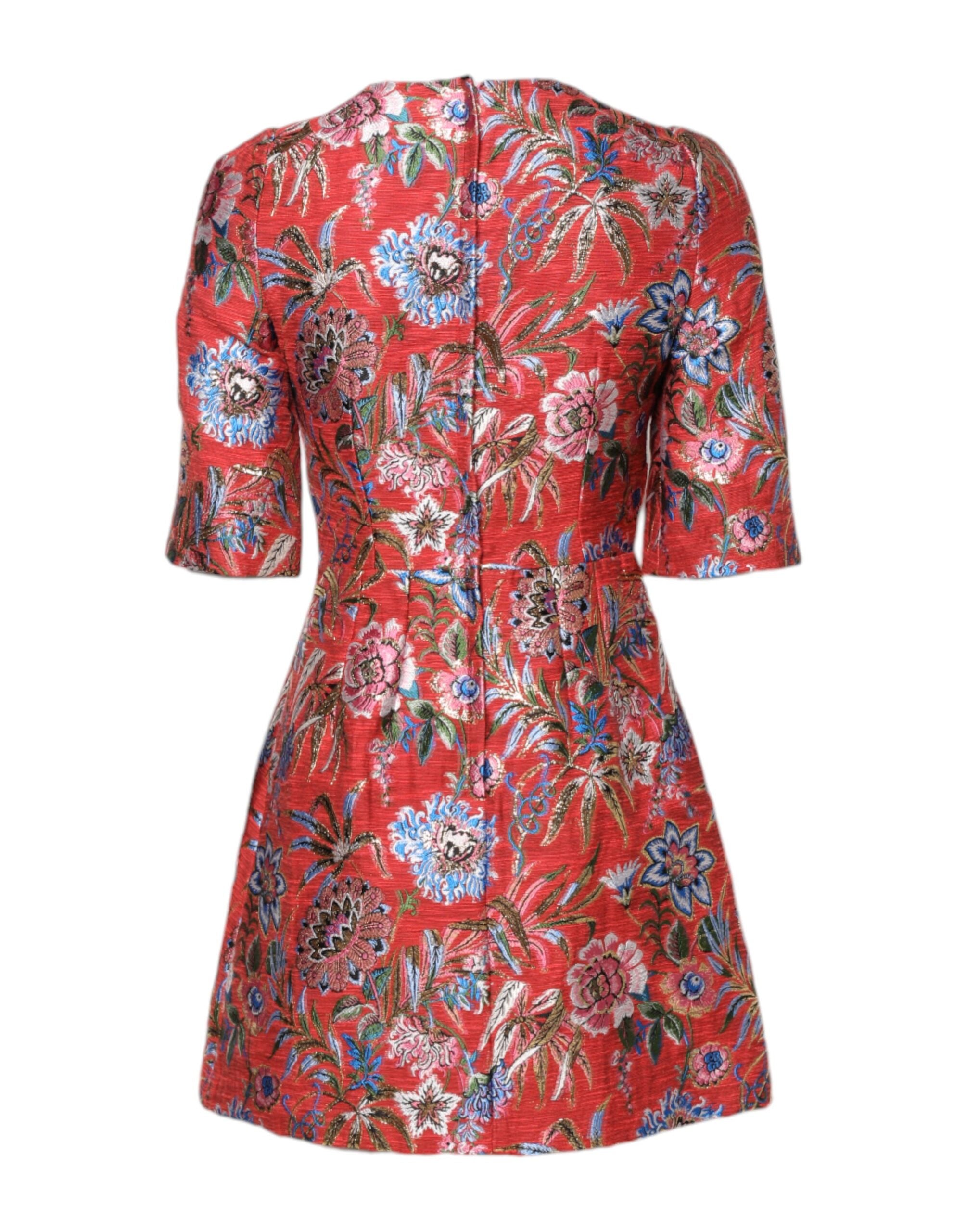 Dolce & Gabbana Rotes, geblümtes Jacquard-Minikleid in A-Linie