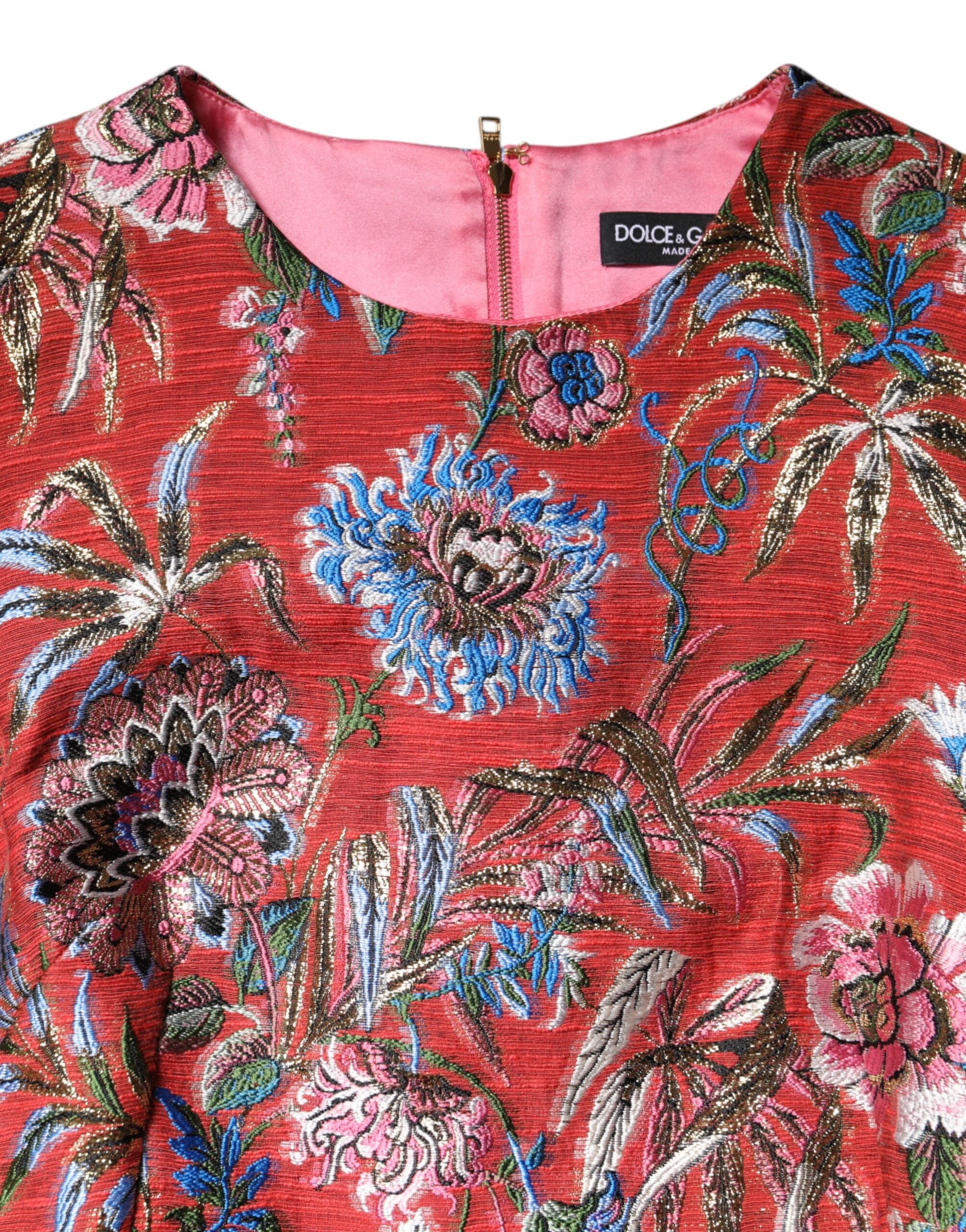 Dolce & Gabbana Rotes, geblümtes Jacquard-Minikleid in A-Linie