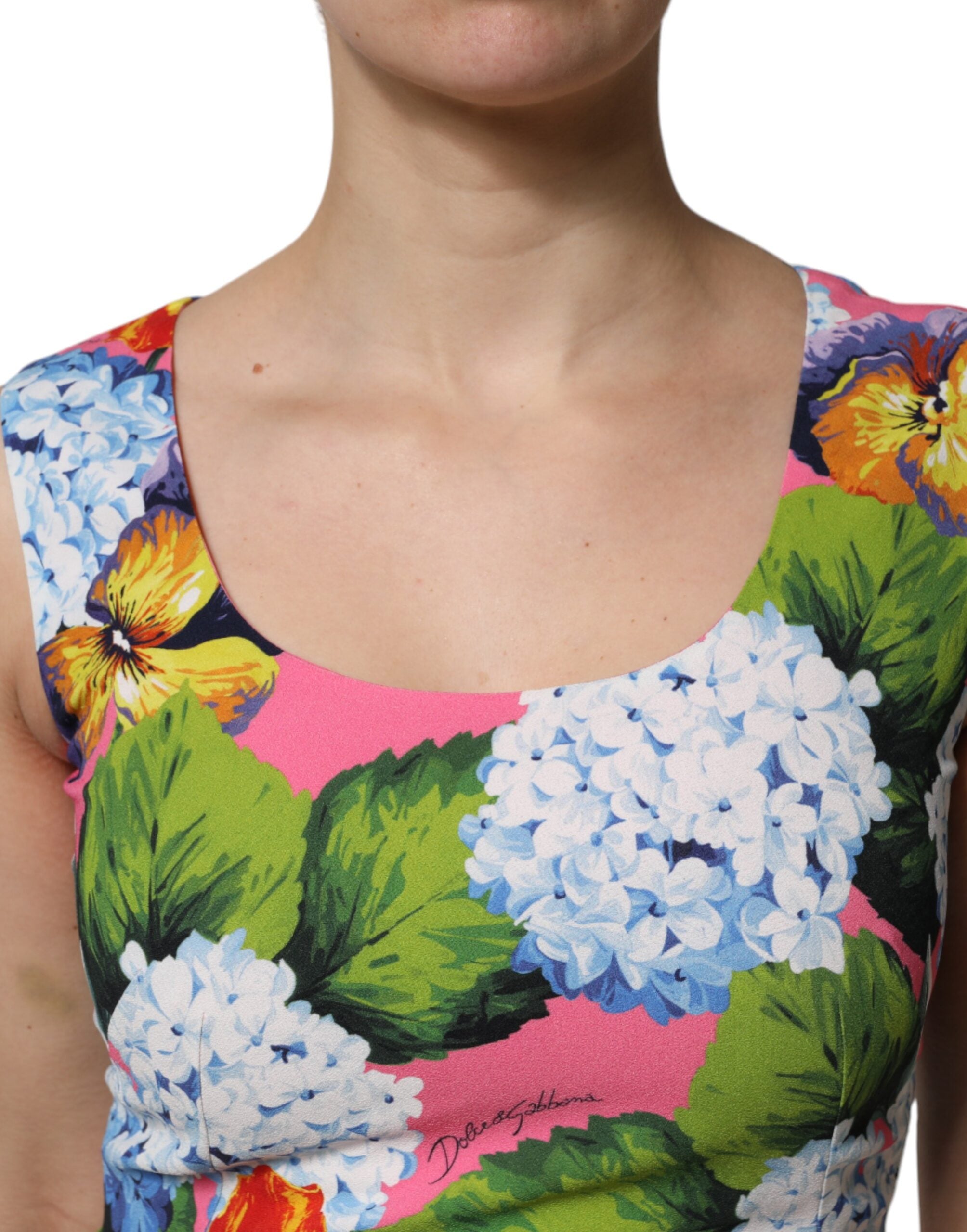 Dolce & Gabbana Multicolor Floral Ärmelloses Etuikleid