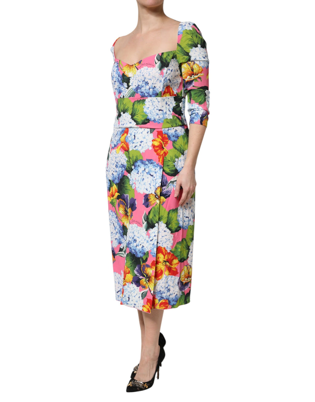 Dolce & Gabbana Multicolor Floral plissiertes Etuikleid Midikleid