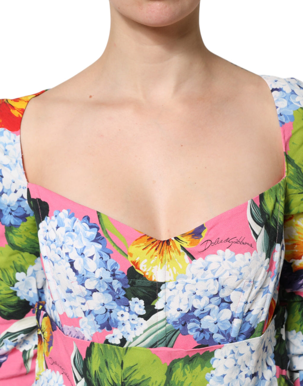 Dolce & Gabbana Multicolor Floral plissiertes Etuikleid Midikleid