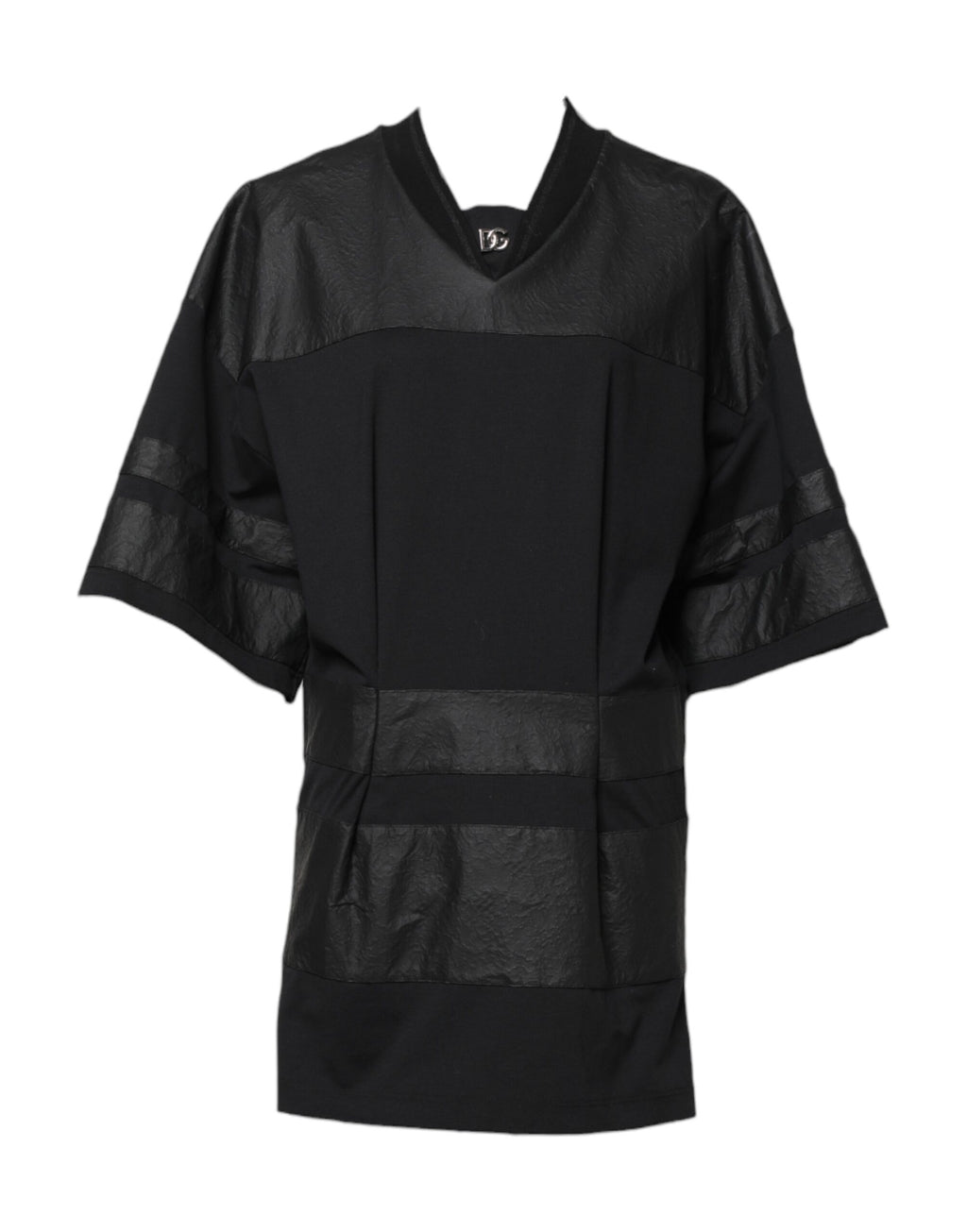 Dolce & Gabbana Schwarzes Baumwoll-T-Shirt mit kurzen Ärmeln und V-Ausschnitt