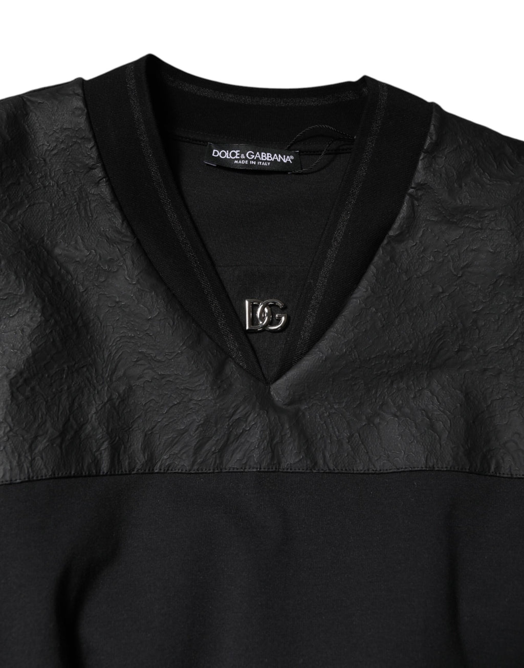 Dolce & Gabbana Schwarzes Baumwoll-T-Shirt mit kurzen Ärmeln und V-Ausschnitt