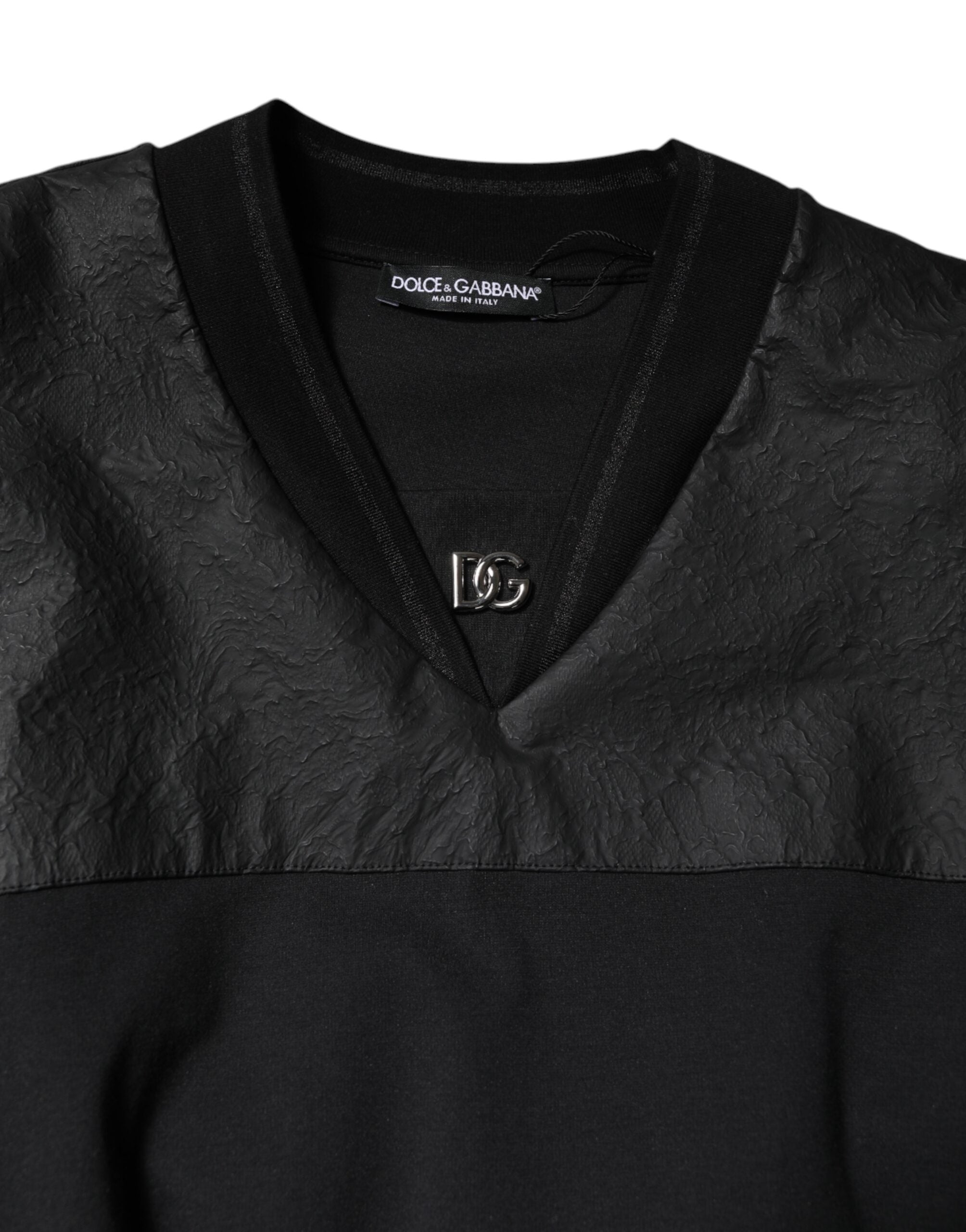 Dolce & Gabbana Schwarzes Baumwoll-T-Shirt mit kurzen Ärmeln und V-Ausschnitt