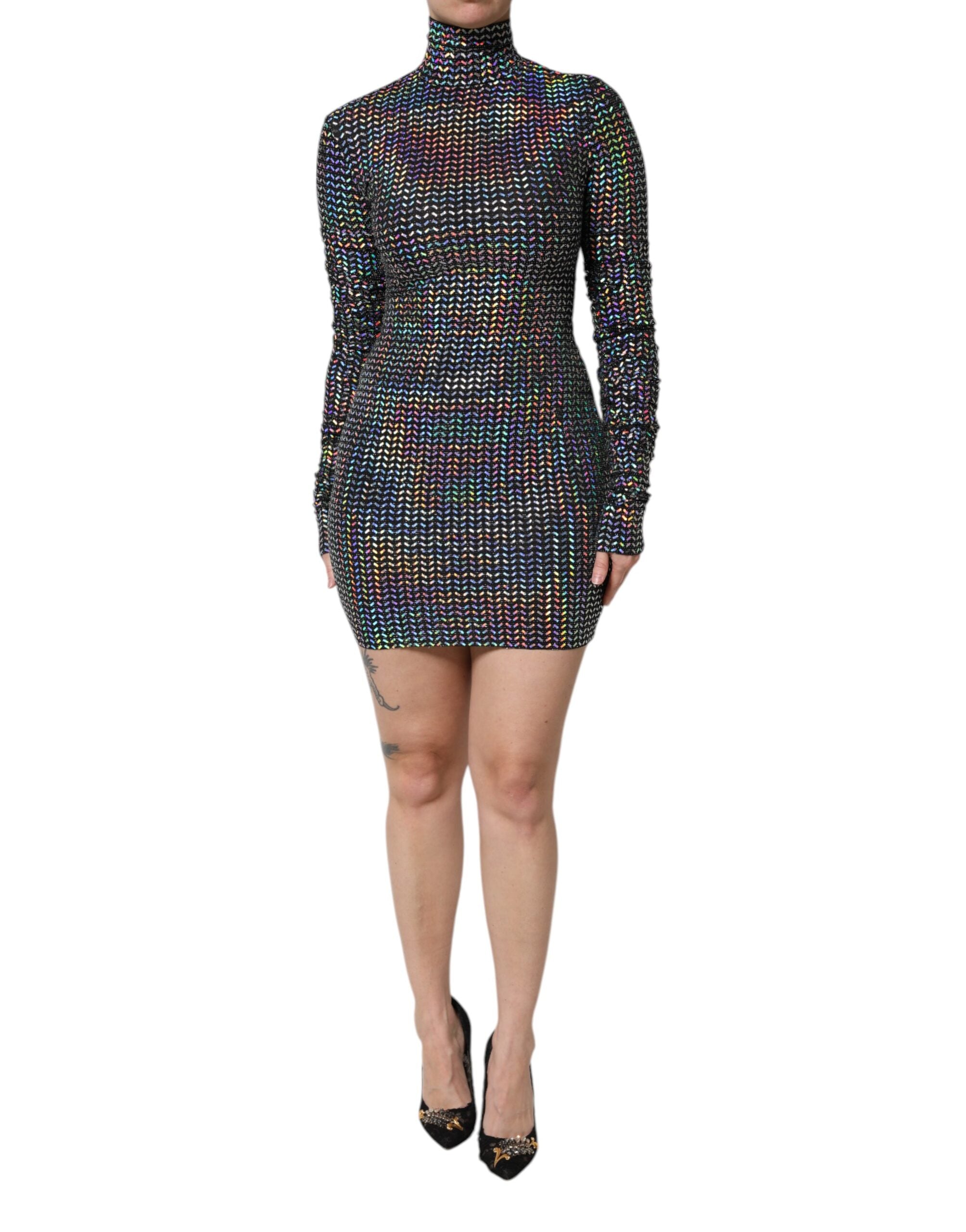 Dolce & Gabbana Schwarzes verschönertes Nylon-Bodycon-Minikleid