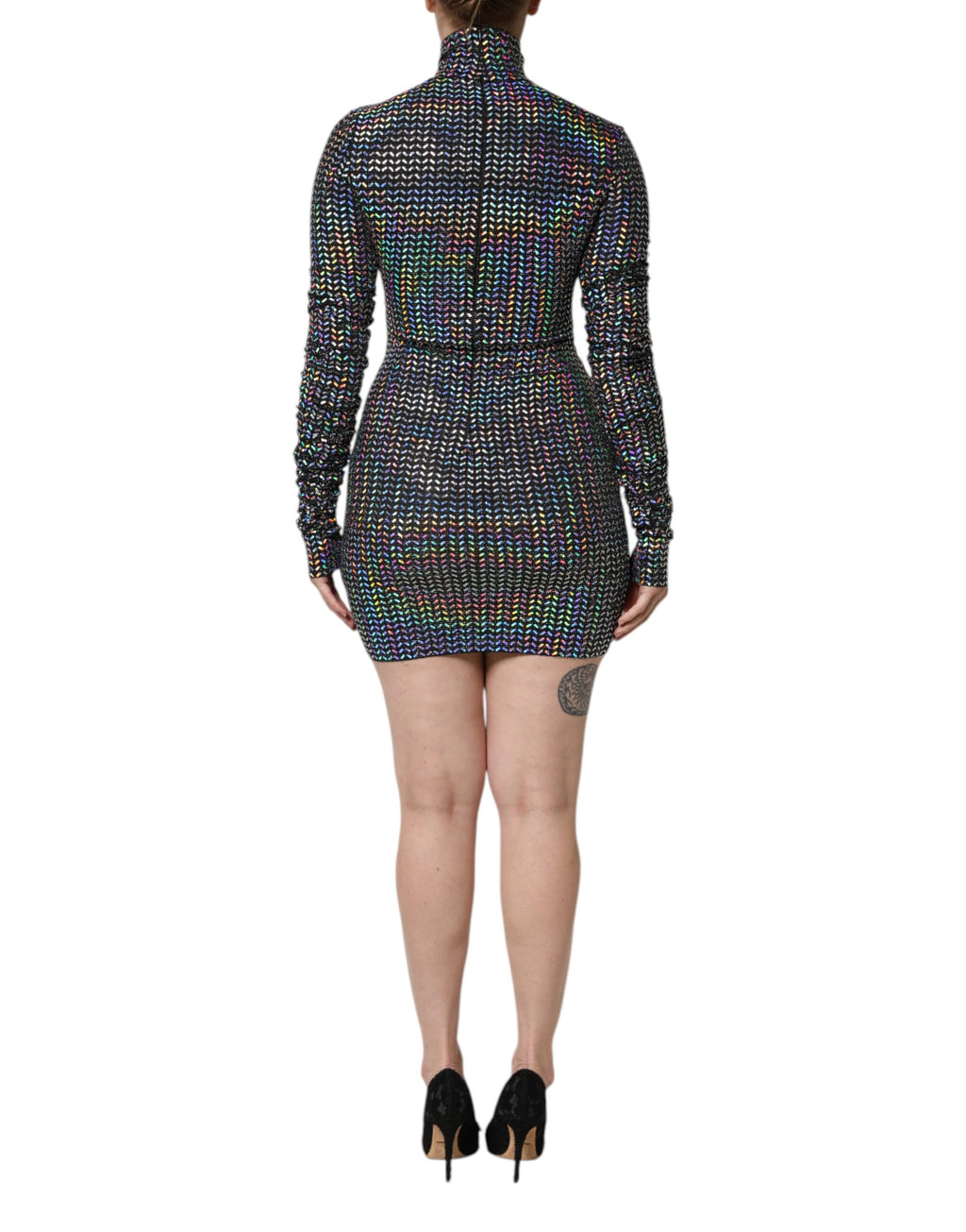 Dolce & Gabbana Schwarzes verschönertes Nylon-Bodycon-Minikleid