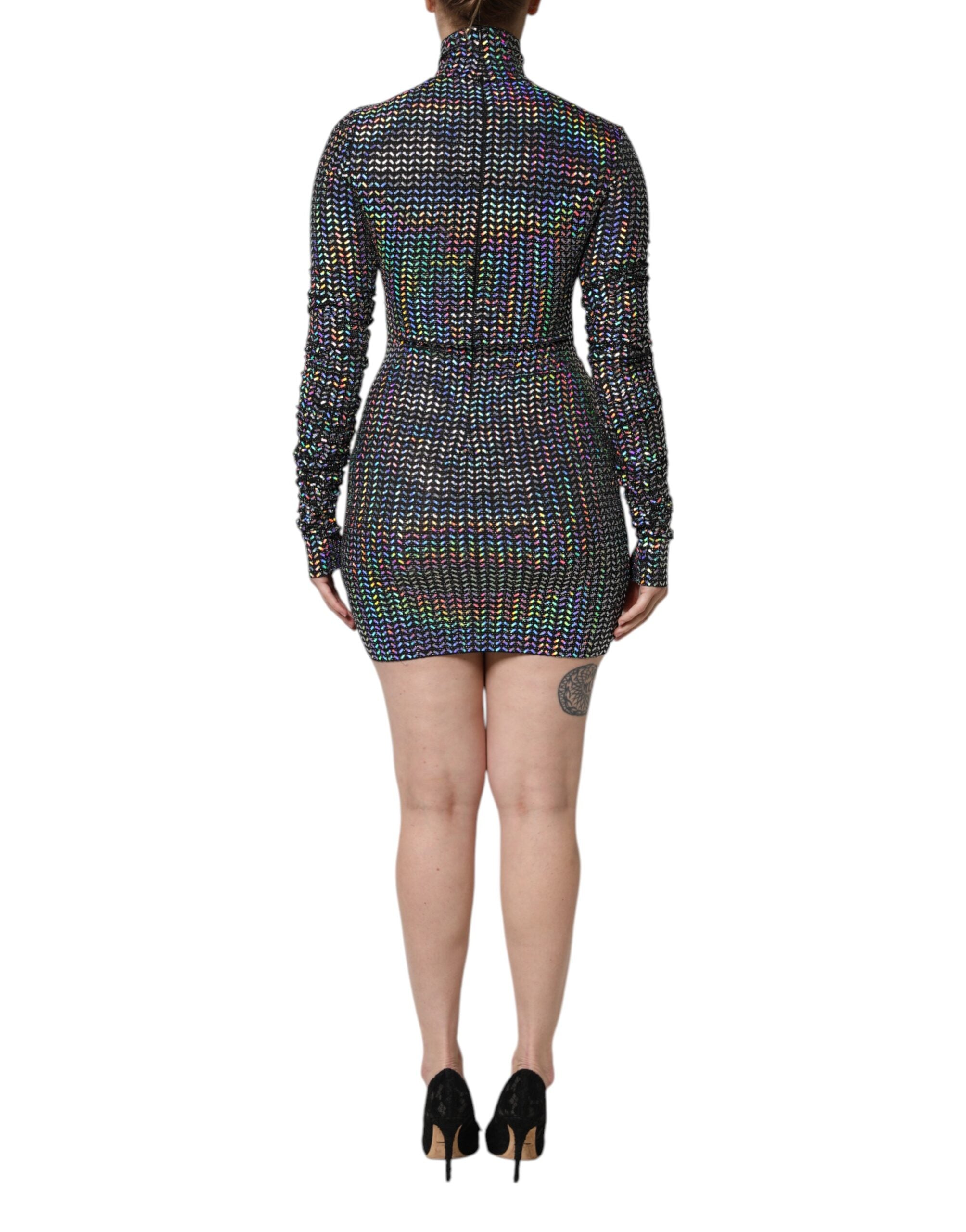 Dolce & Gabbana Schwarzes verschönertes Nylon-Bodycon-Minikleid