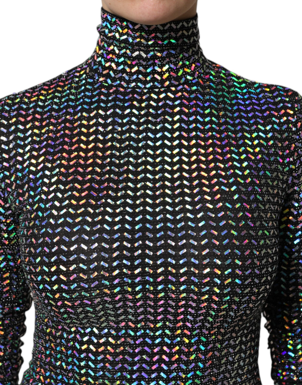 Dolce & Gabbana Schwarzes verschönertes Nylon-Bodycon-Minikleid