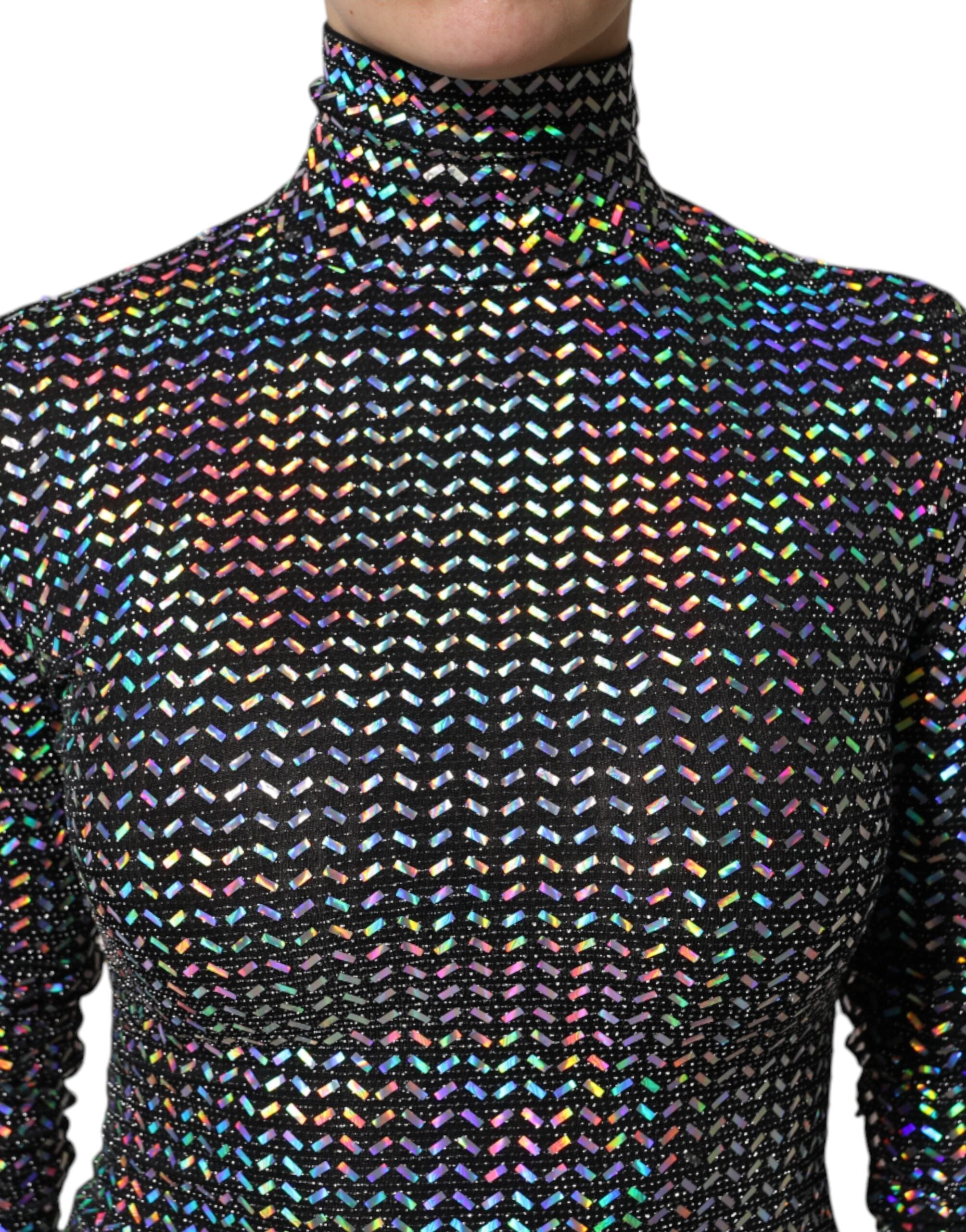 Dolce & Gabbana Schwarzes verschönertes Nylon-Bodycon-Minikleid