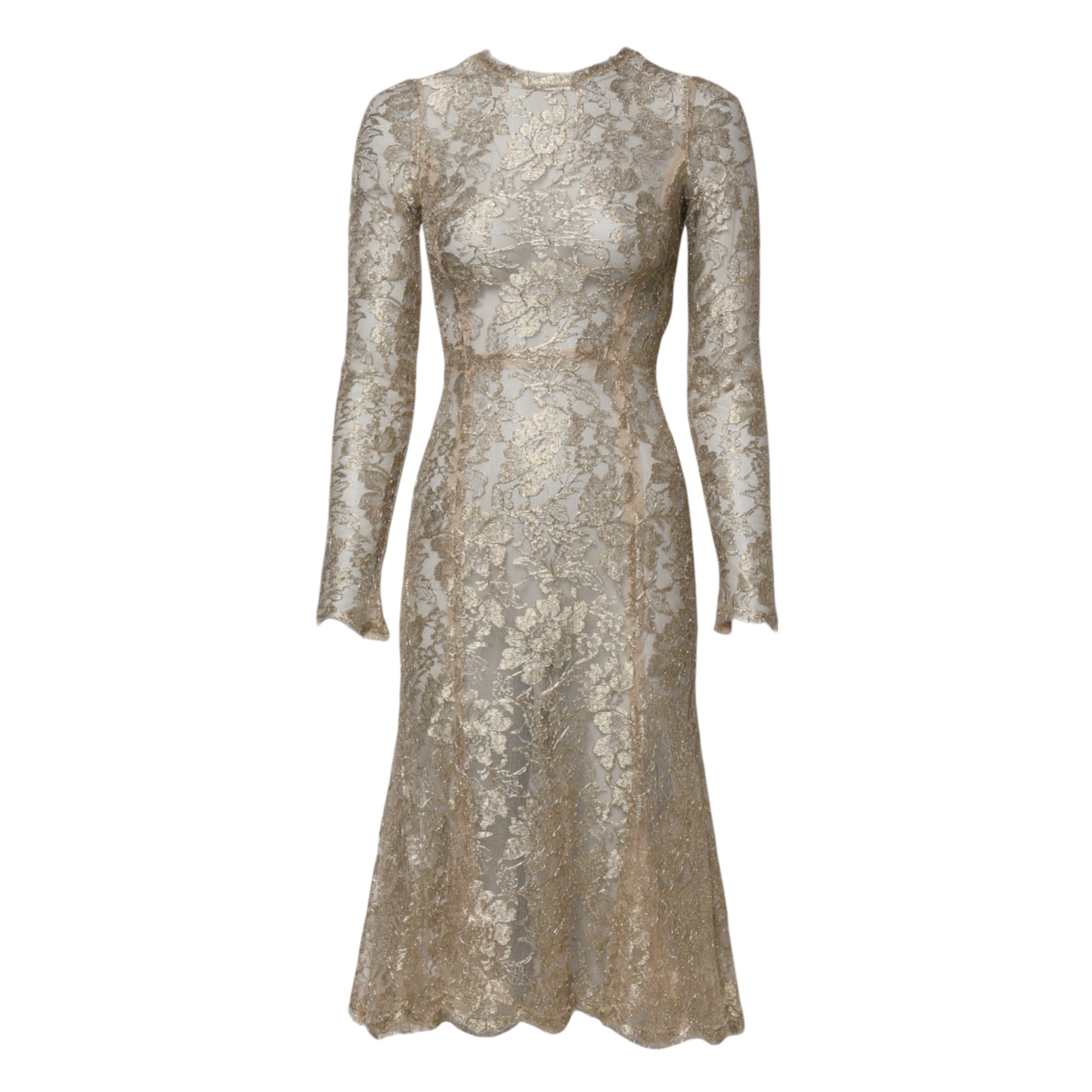 Dolce & Gabbana Gold Floral Spitze Lange Ärmel Fit &amp