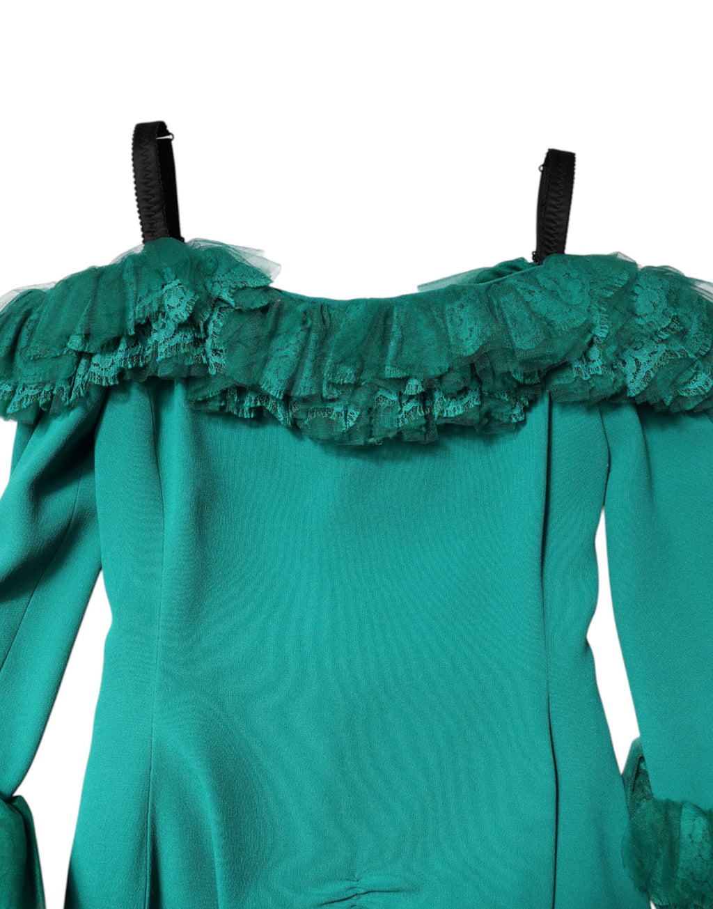 Dolce & Gabbana Grünes schulterfreies Etuikleid mit Spitze