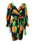 Dolce & Gabbana Zwarte Zijden Wikkeljurk met Ananasprint
