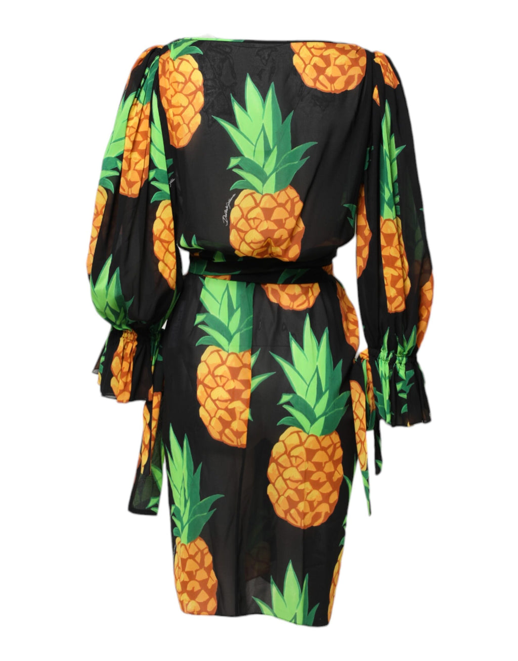 Dolce & Gabbana Zwarte Zijden Wikkeljurk met Ananasprint