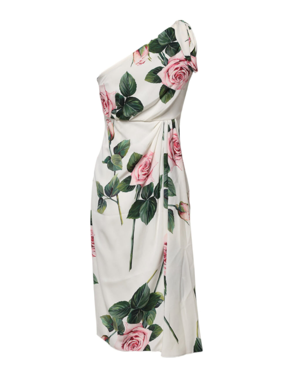 Dolce & Gabbana Weißes geblümtes Ein-Schulter-Midikleid