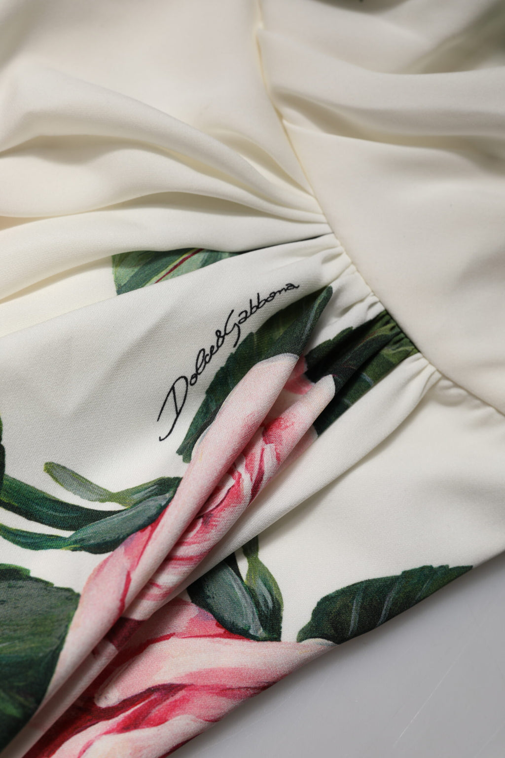 Dolce & Gabbana Weißes geblümtes Ein-Schulter-Midikleid