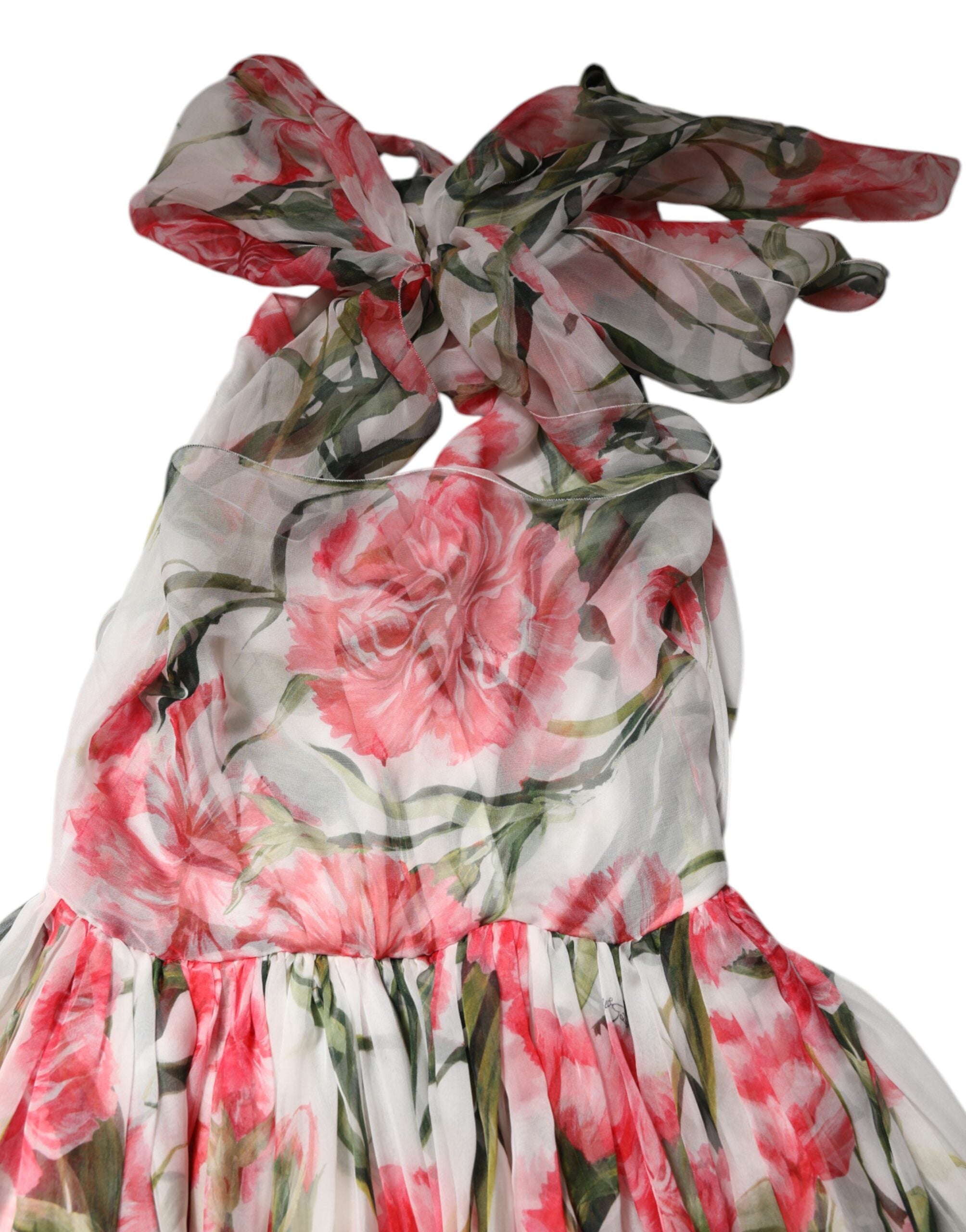 Dolce & Gabbana Weißes geblümtes Seidenhalter-Maxikleid in A-Linie