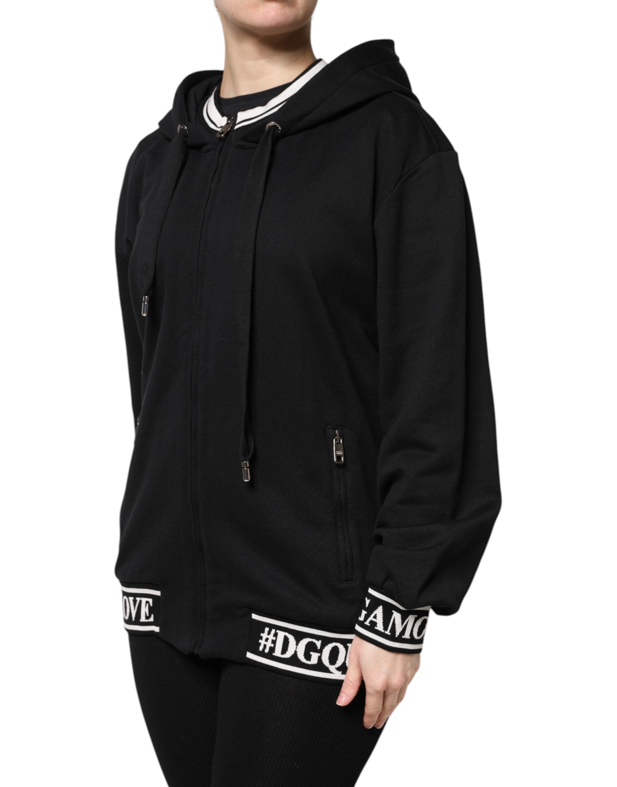 Dolce & Gabbana Schwarzes Baumwoll-Sweatshirt mit Kapuze und Reißverschluss Pullover