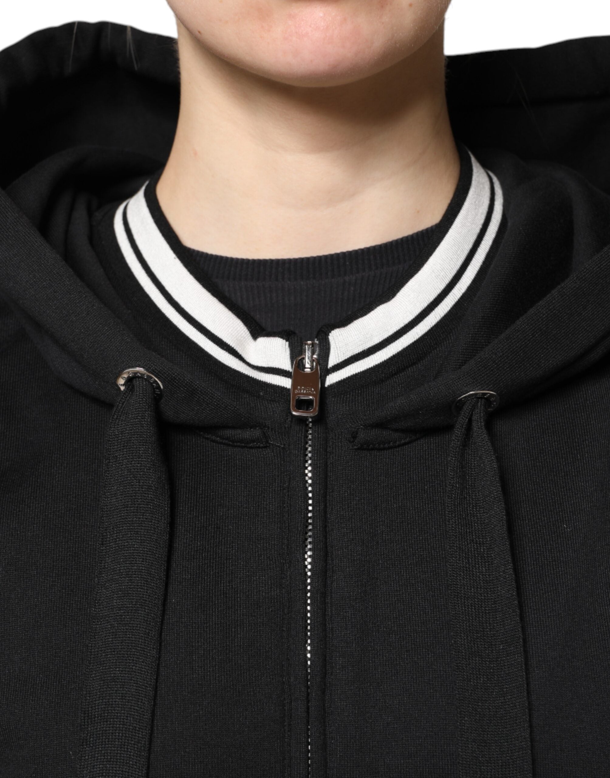 Dolce & Gabbana Schwarzes Baumwoll-Sweatshirt mit Kapuze und Reißverschluss Pullover