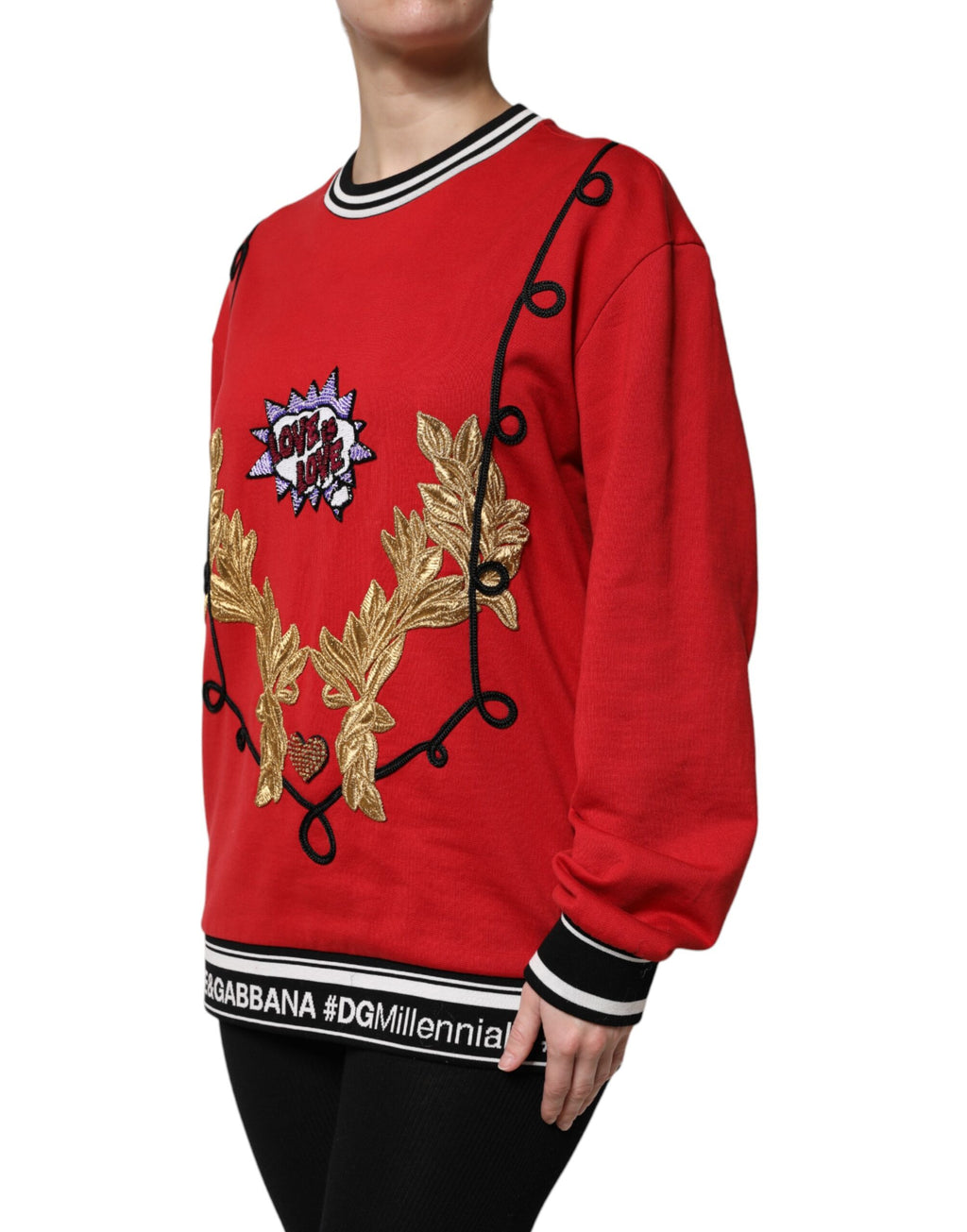 Dolce & Gabbana Roter Cotton Queen Pullover mit Pailletten