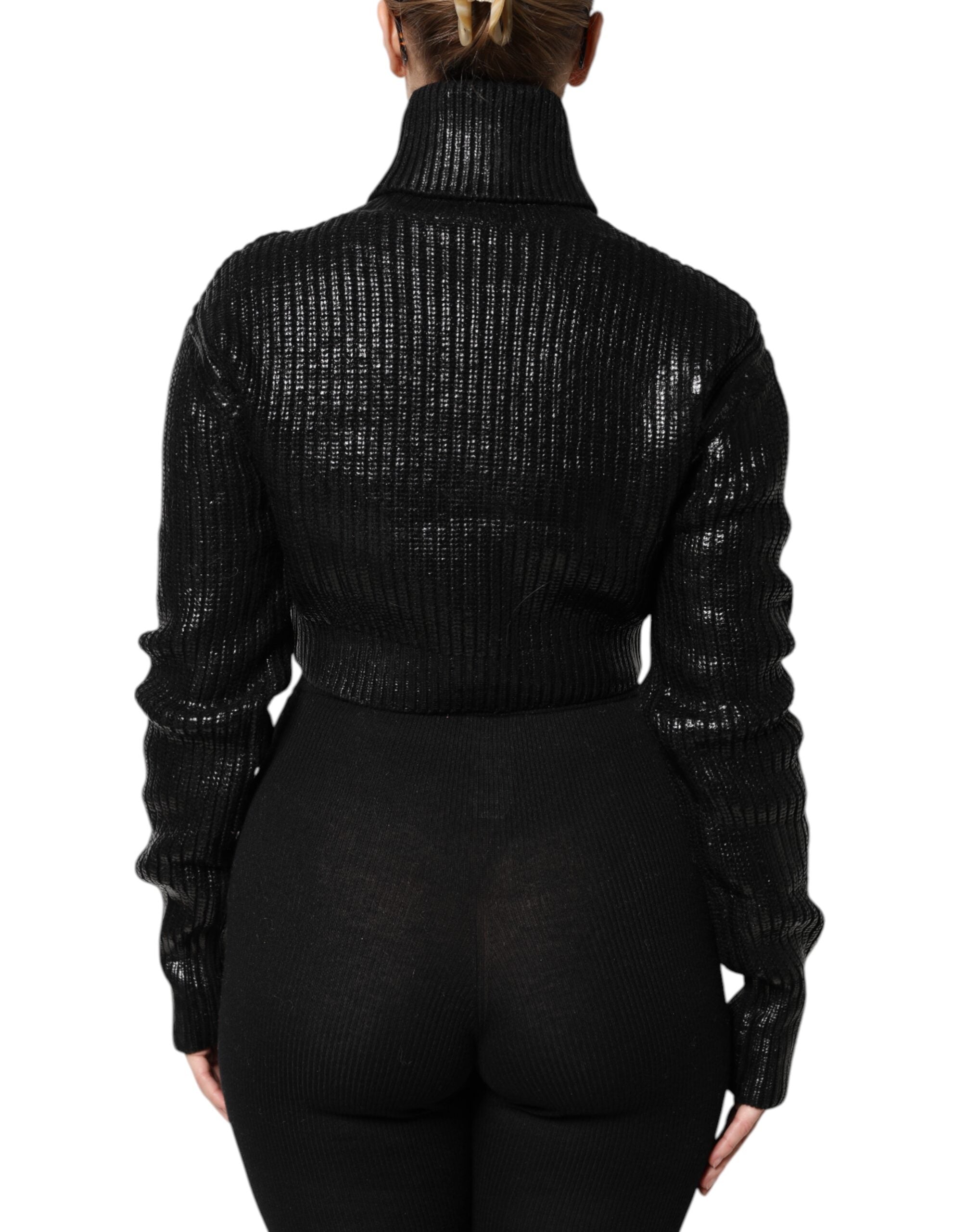 Dolce & Gabbana Schwarzes langärmeliges Rollkragen-Top aus Wolle