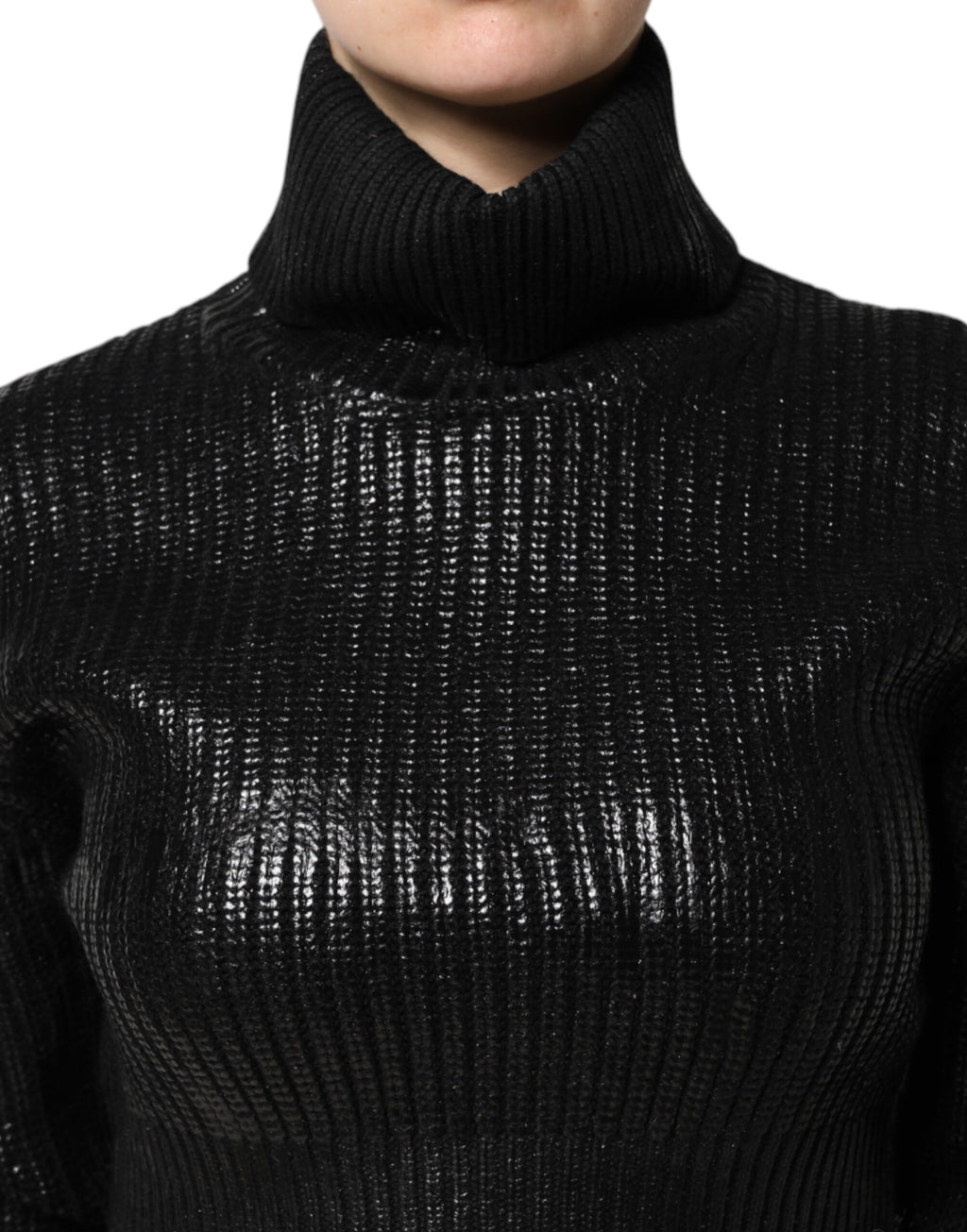 Dolce & Gabbana Schwarzes langärmeliges Rollkragen-Top aus Wolle