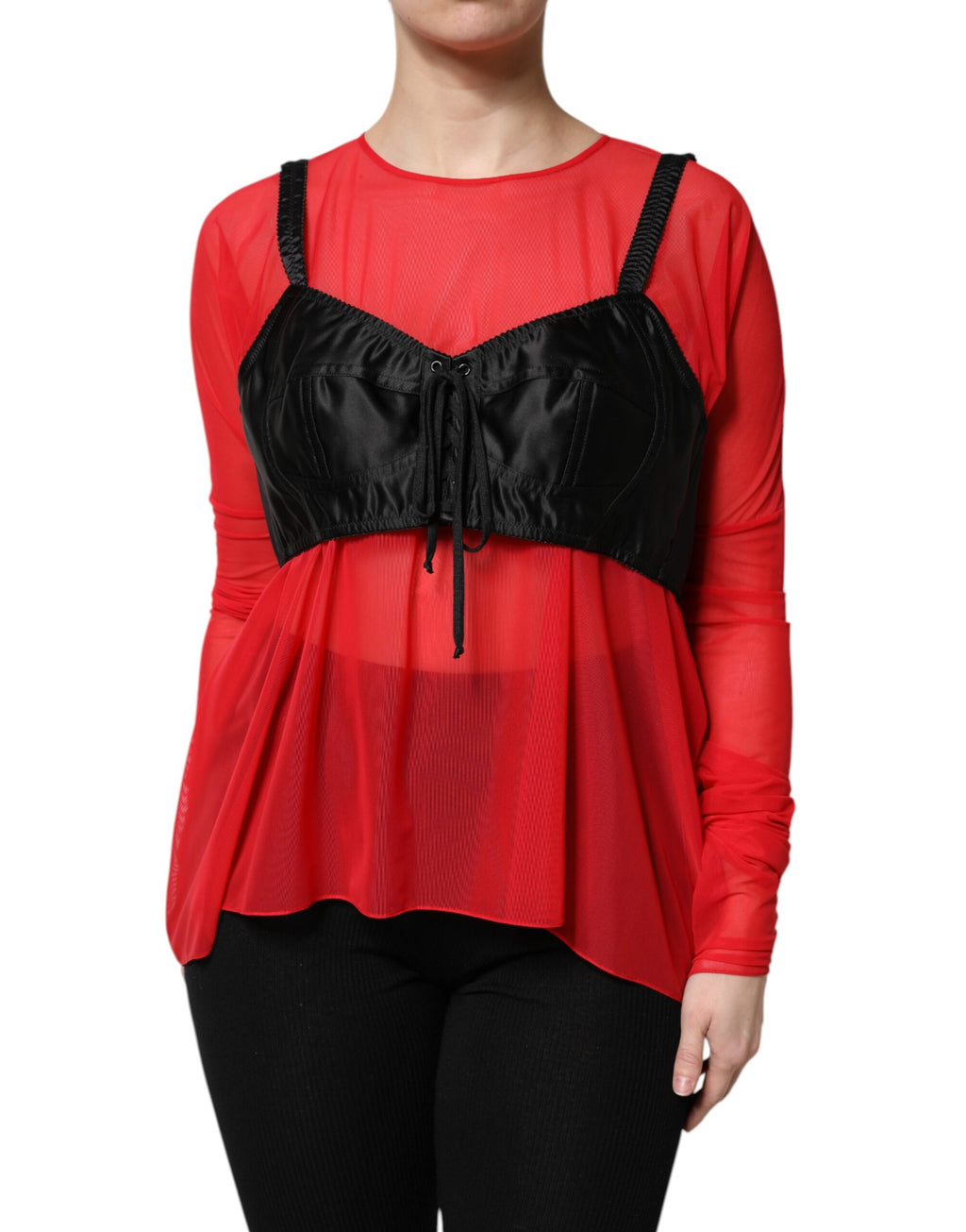 Dolce & Gabbana Rood Zwart Buste-detail Top met Lange Mouwen
