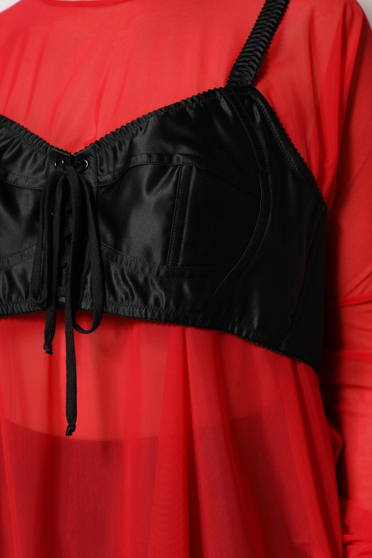 Dolce & Gabbana Rood Zwart Buste-detail Top met Lange Mouwen