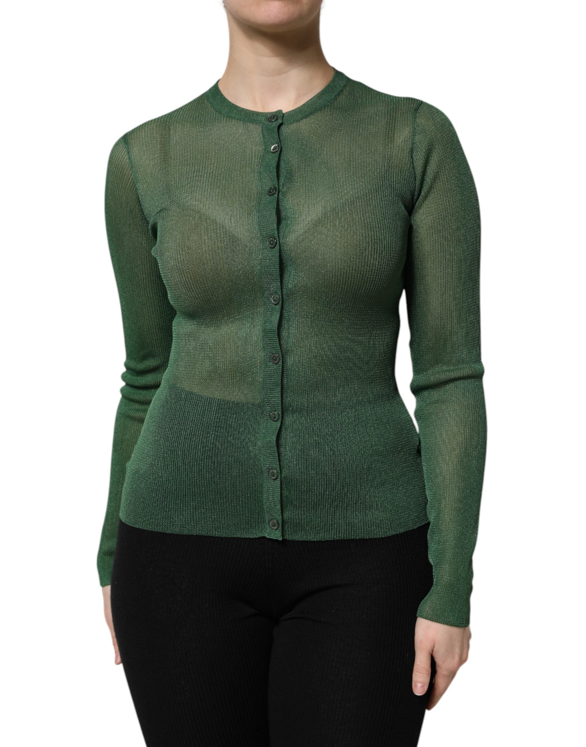 Dolce & Gabbana Grüner Polyester Pullover mit langen Ärmeln