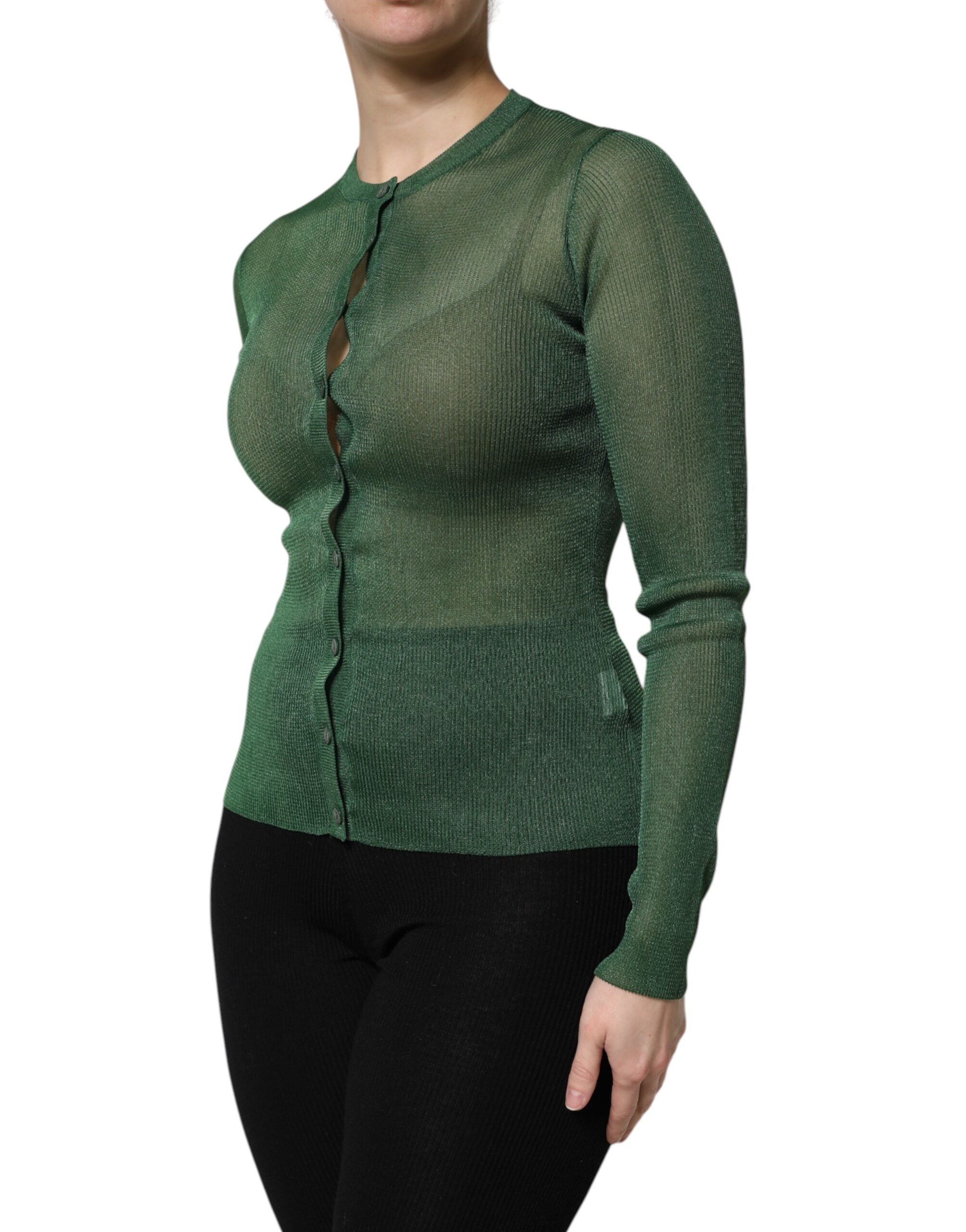Dolce & Gabbana Grüner Polyester Pullover mit langen Ärmeln