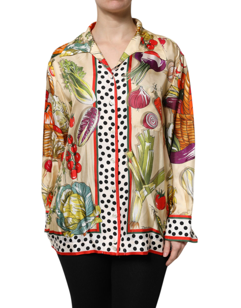 Dolce & Gabbana Seidentop mit langen Ärmeln und mehrfarbigem Gemüseprint