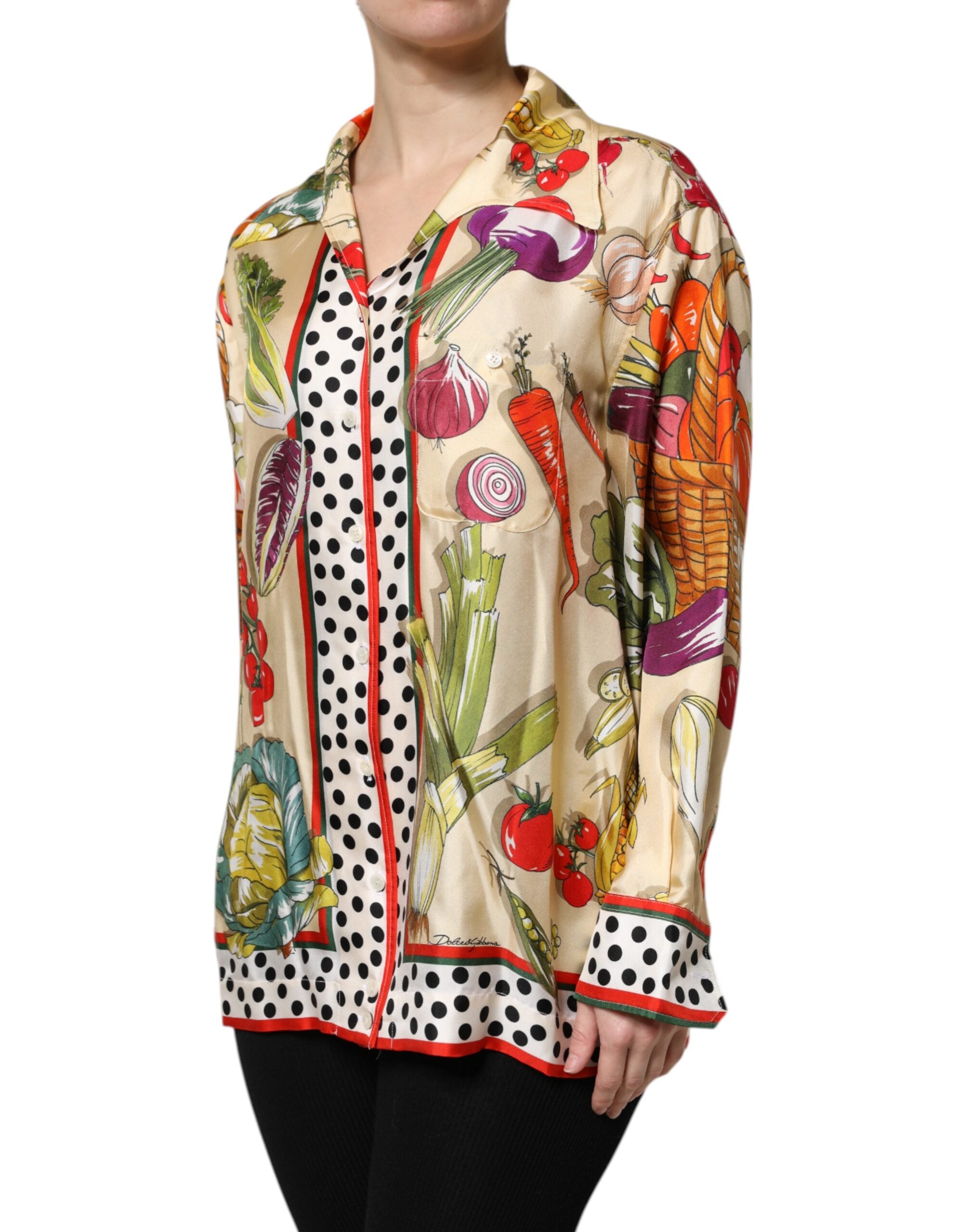 Dolce & Gabbana Multicolor Gemüse Seide Lange Ärmel Top