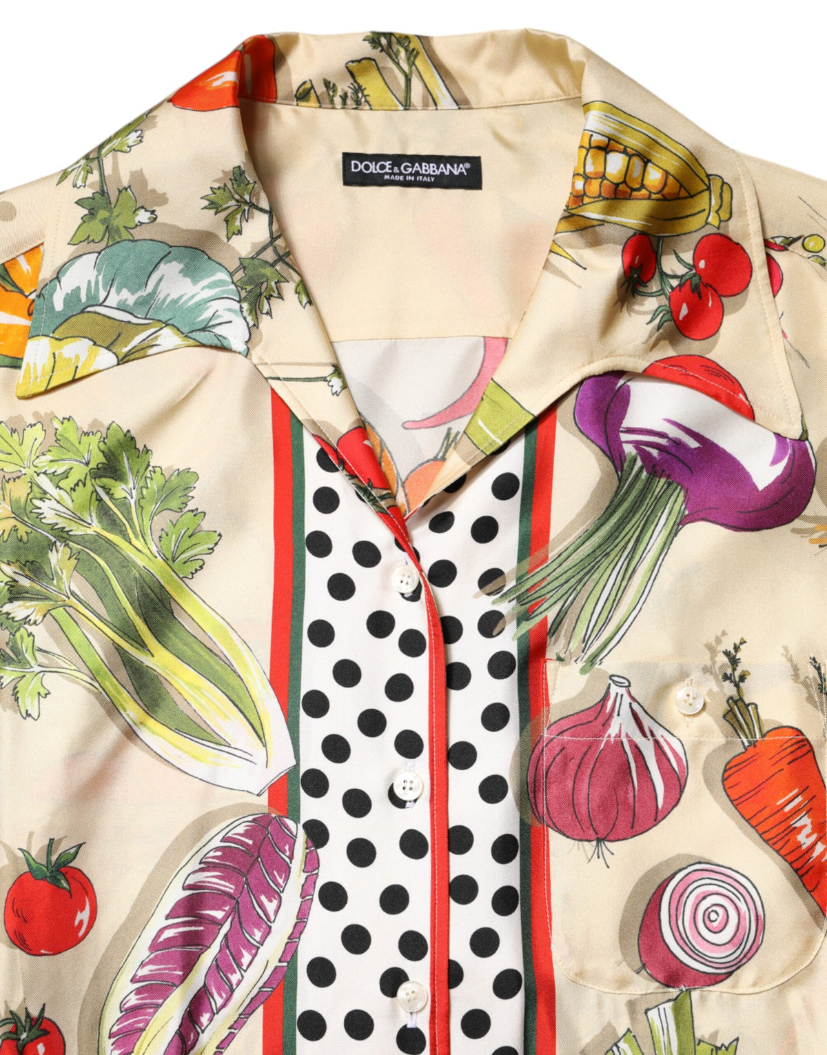 Dolce & Gabbana Seidentop mit langen Ärmeln und mehrfarbigem Gemüseprint