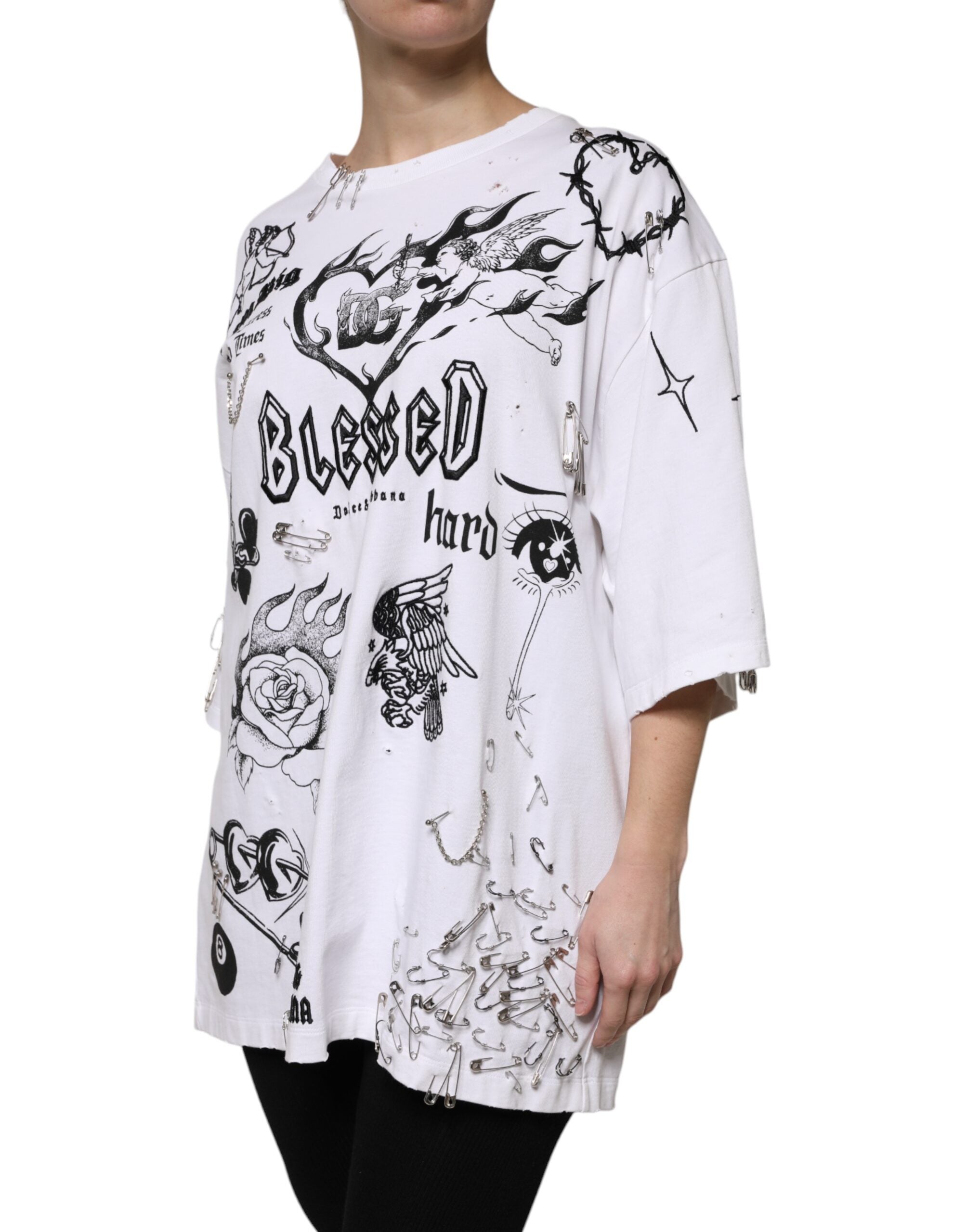 Dolce & Gabbana Bedrucktes T-Shirt aus weißer Baumwolle DG BLESSED