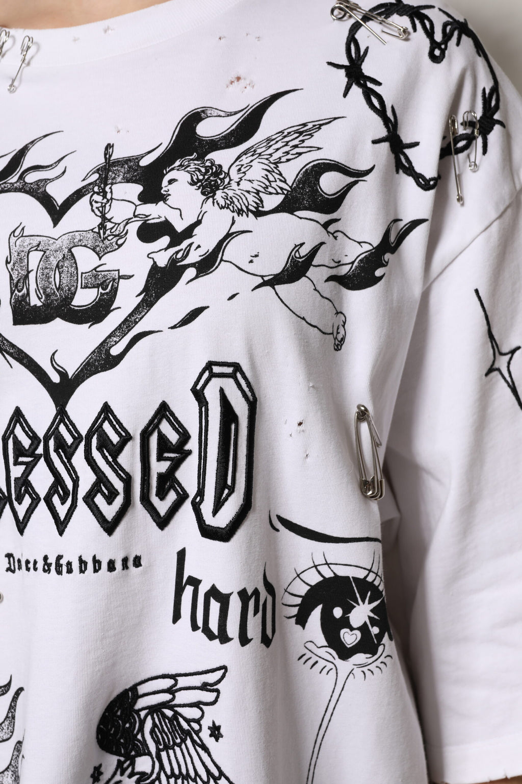 Dolce & Gabbana Bedrucktes T-Shirt aus weißer Baumwolle DG BLESSED